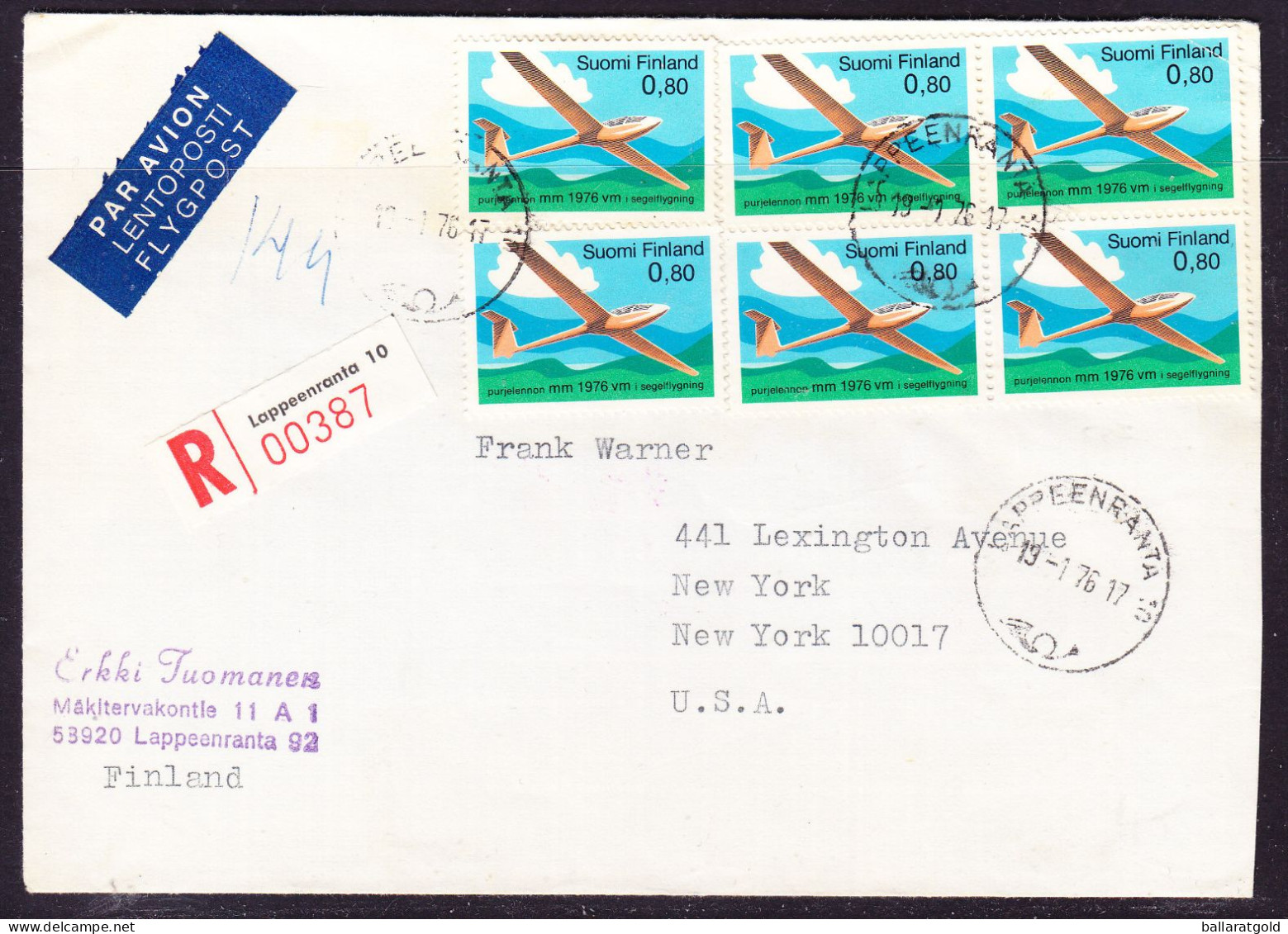 Finland 1976 R00387 Lappeenranta To New York Cover - Storia Postale