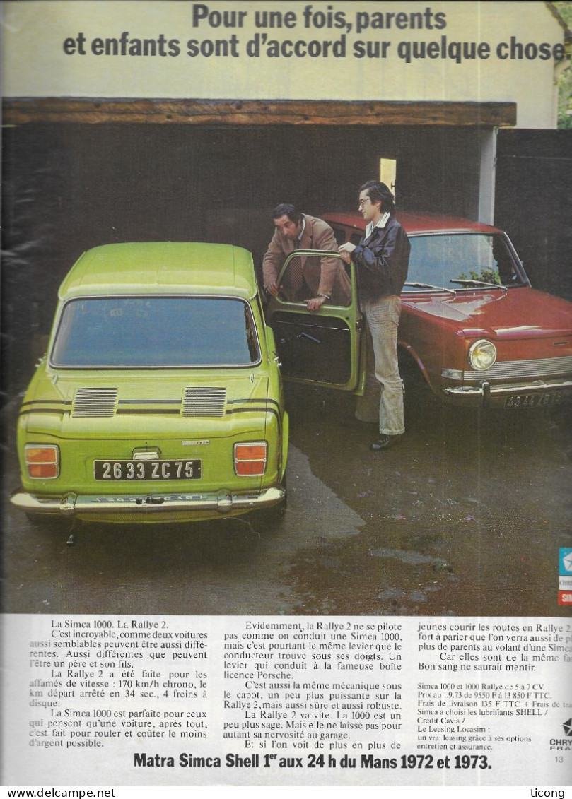 BD PILOTE 1973 NUMERO  732  - LA TELEVISION, PUB SIMCA 1000, PUB ROGER PIERRE ET JEAN MARC THIBAULT,  LE GOLEM, GRANGER, - Pilote