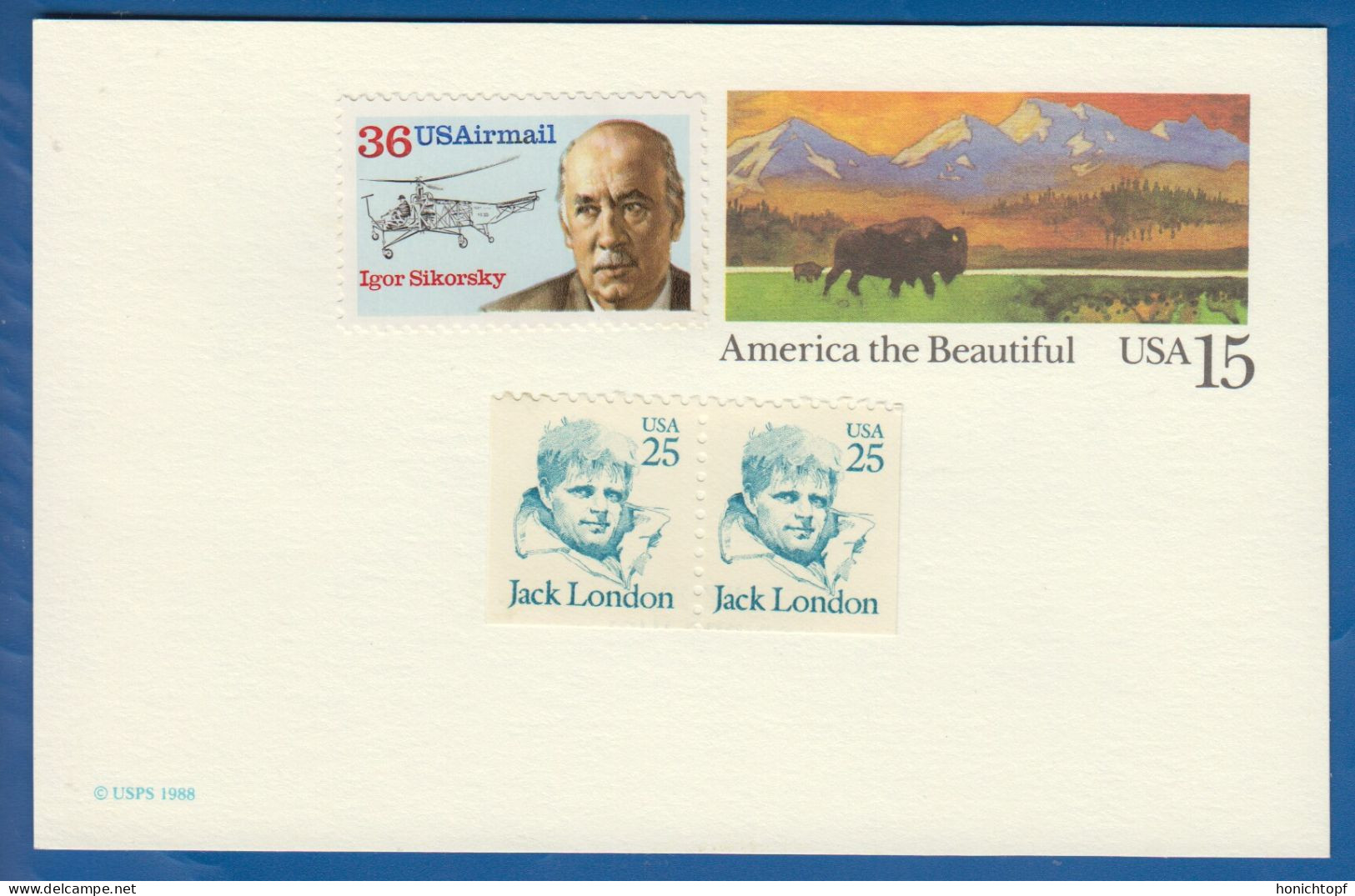 USA; Postkarte; 15c Mit Jack London Und Igor Sikorsky; Bild1 - Autres & Non Classés