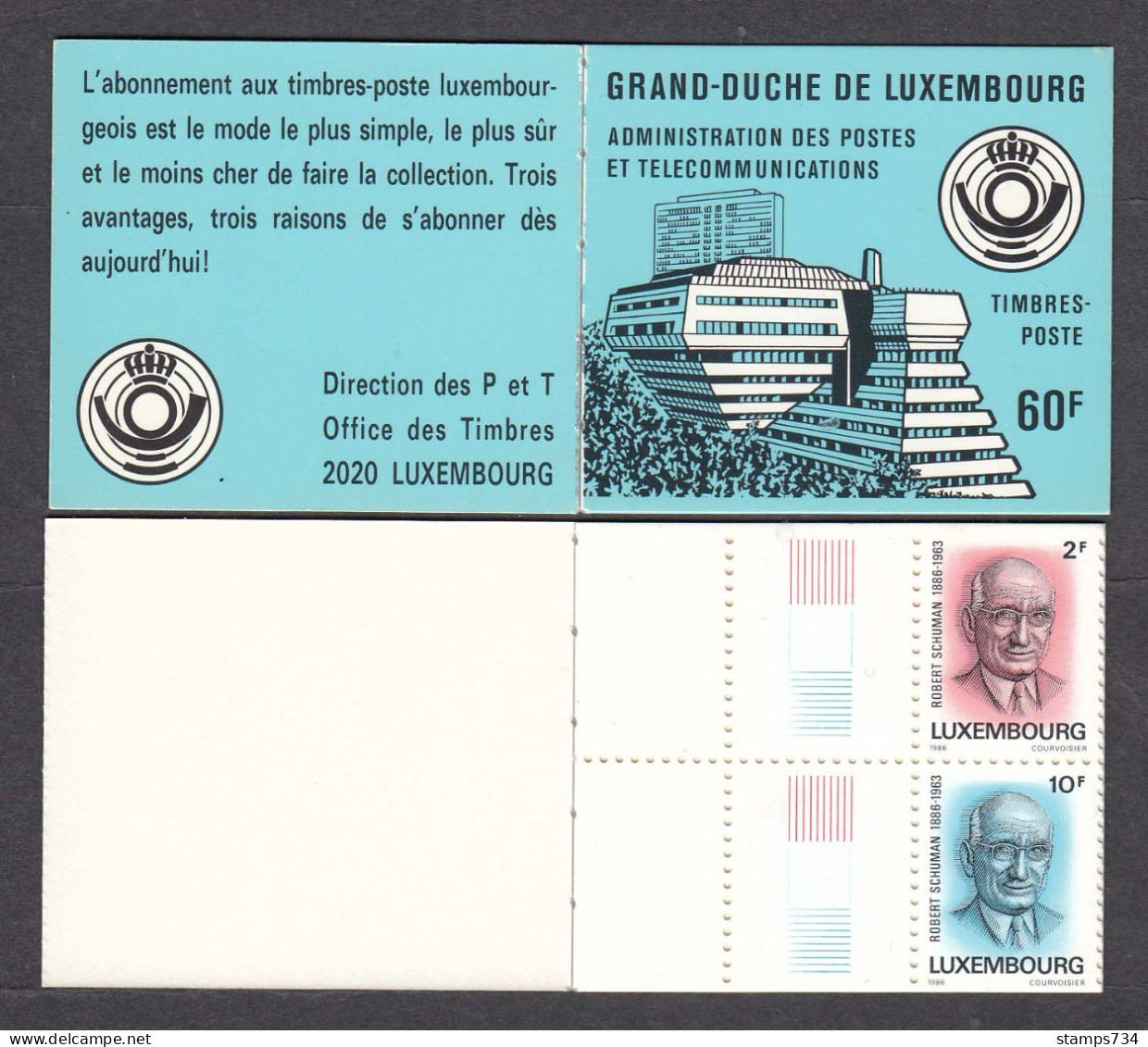 Luxembourg 1986 - Robert Schuman-French Politicians, Booklet, MNH**(scan) - Libretti