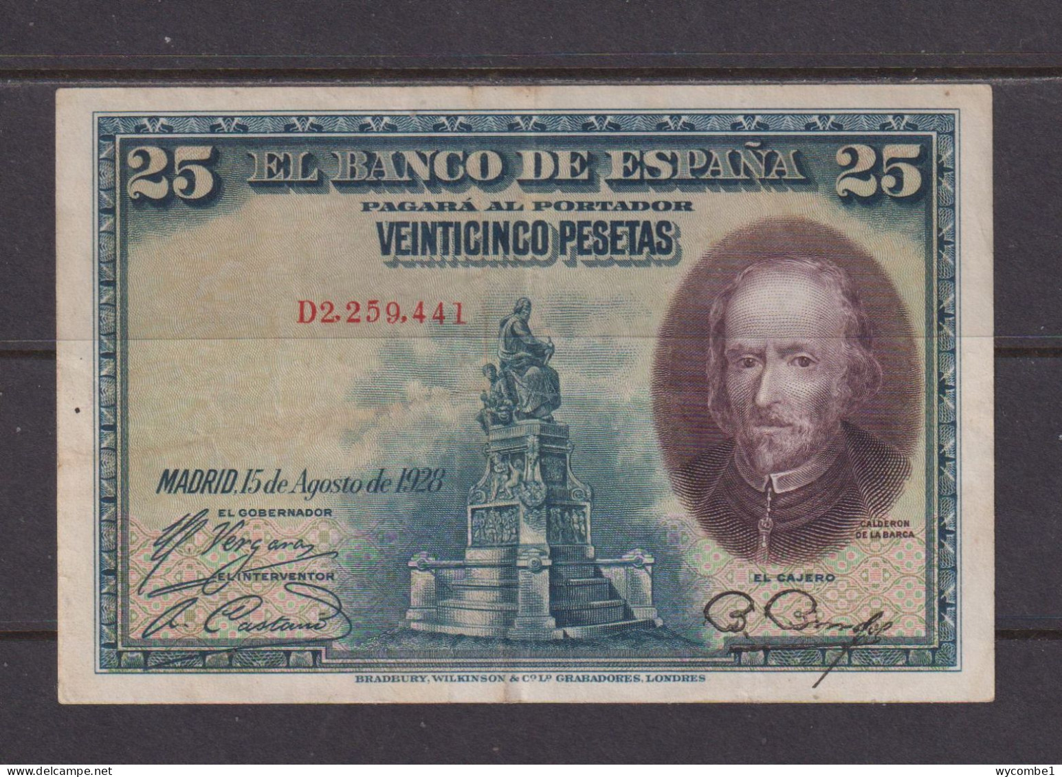 SPAIN  -  1928  25 Pesetas Circulated Banknote As Scans - 25 Pesetas