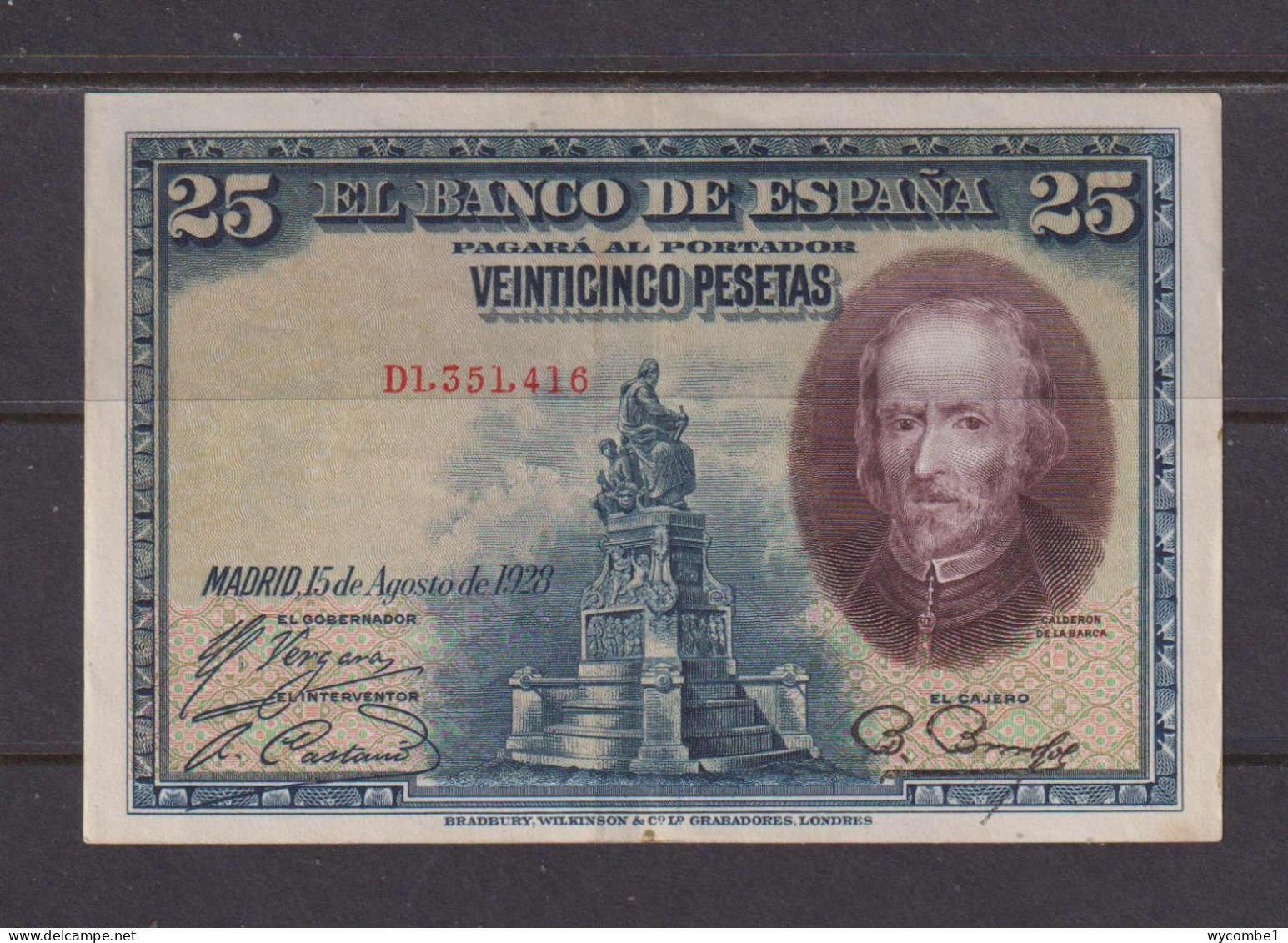 SPAIN  -  1928  25 Pesetas Circulated Banknote As Scans - 25 Peseten