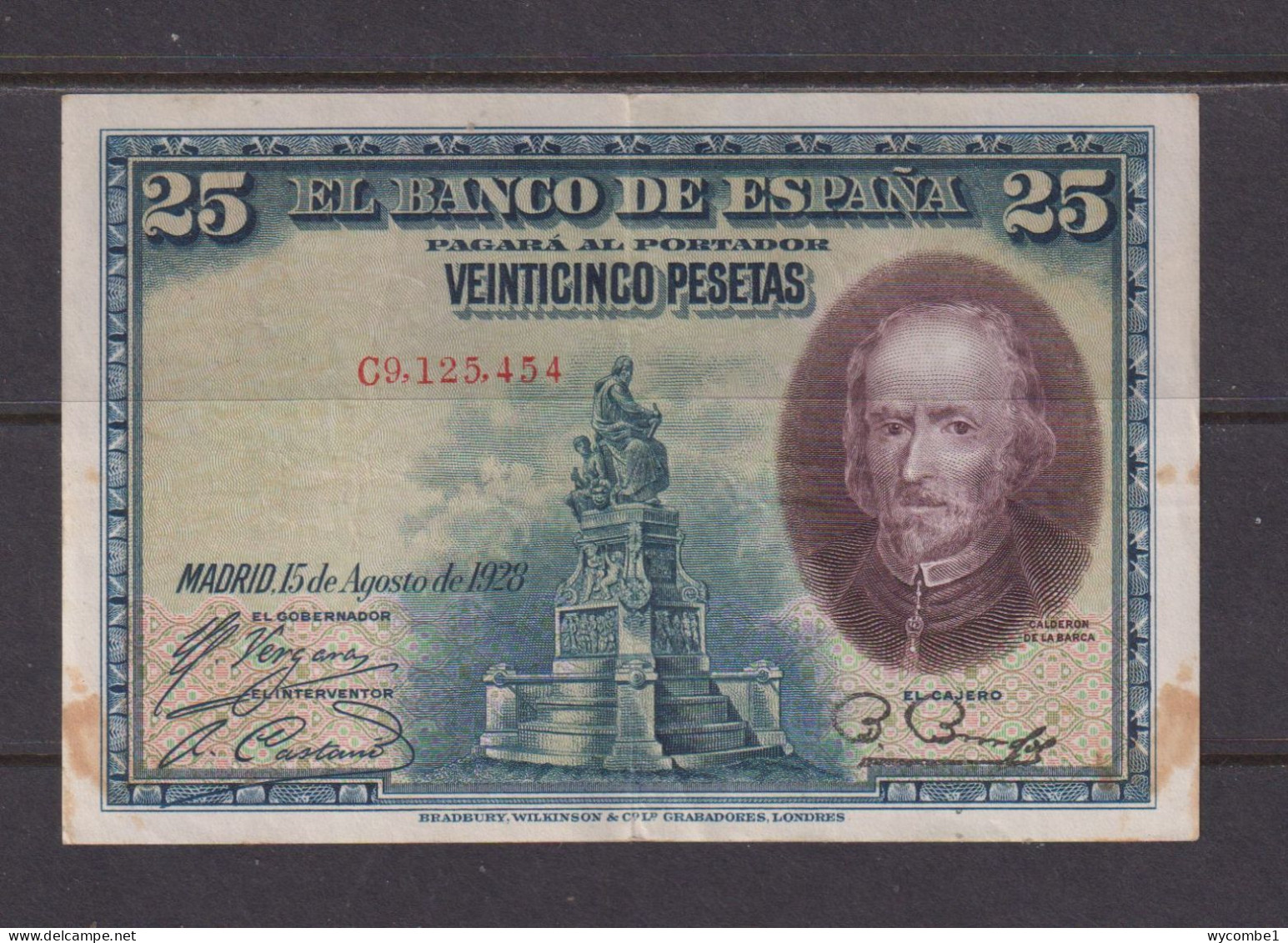 SPAIN  -  1928  25 Pesetas Circulated Banknote As Scans - 25 Pesetas