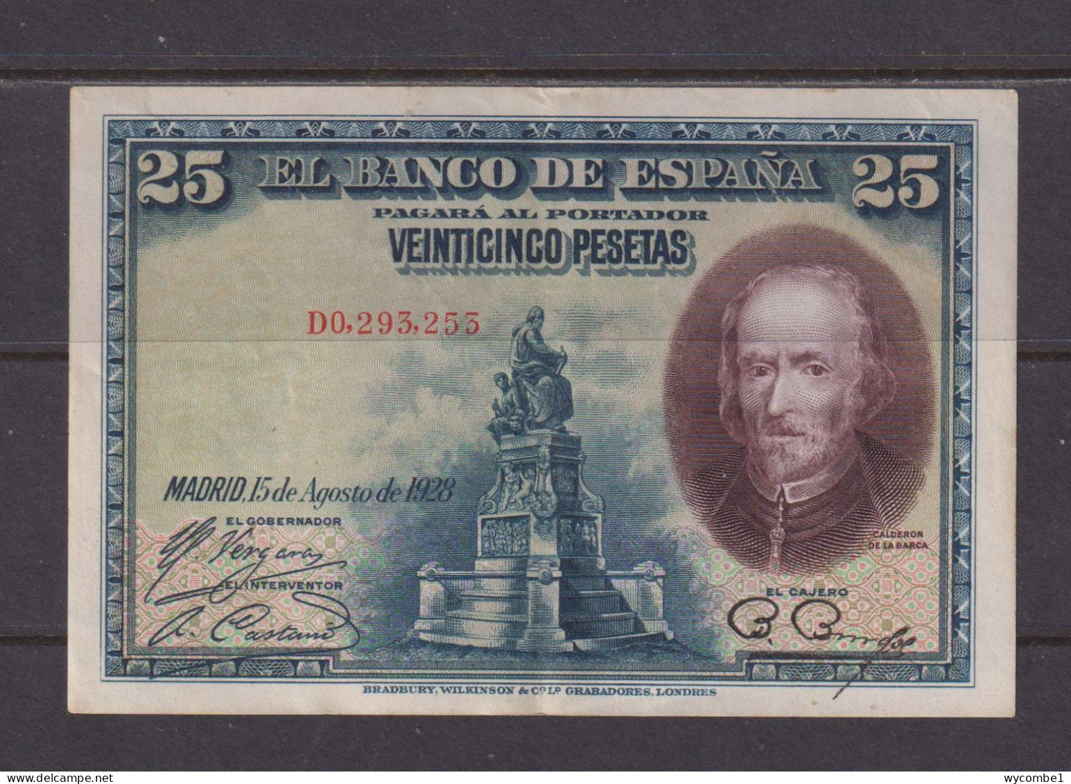 SPAIN  -  1928  25 Pesetas Circulated Banknote As Scans - 25 Pesetas