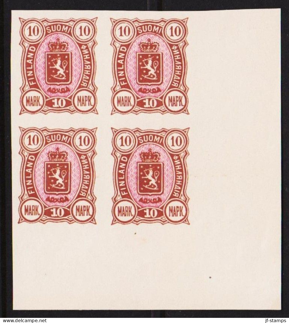 1889. FINLAND. Coat Of Arms. "Three-numbered". IMPERFORATED.__ 10 Mk. Brown/red In Superb Blo... (Michel 34U) - JF536124 - Neufs