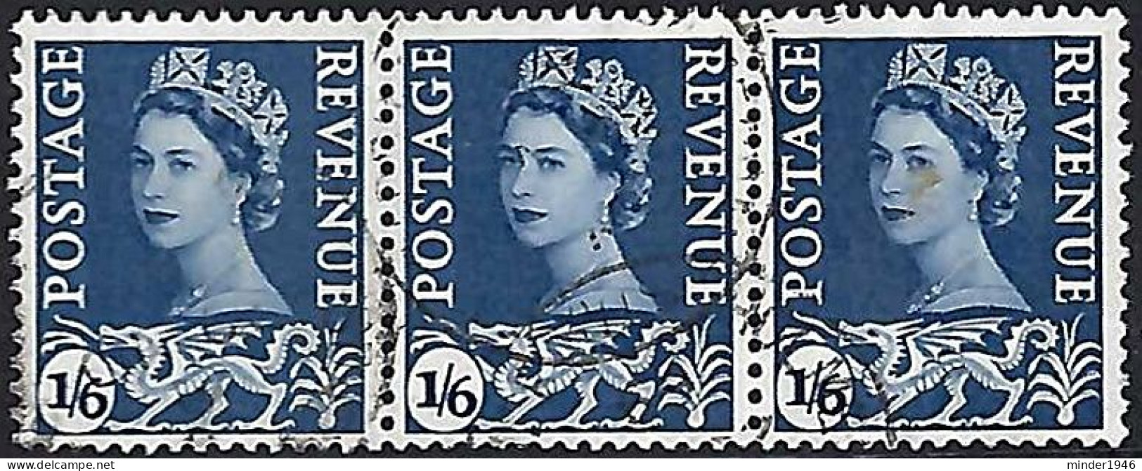 GREAT BRITAIN Wales 1967 QEII 1/6 X 3 Horizontal Strip Grey-Blue SGW6 FU - Wales