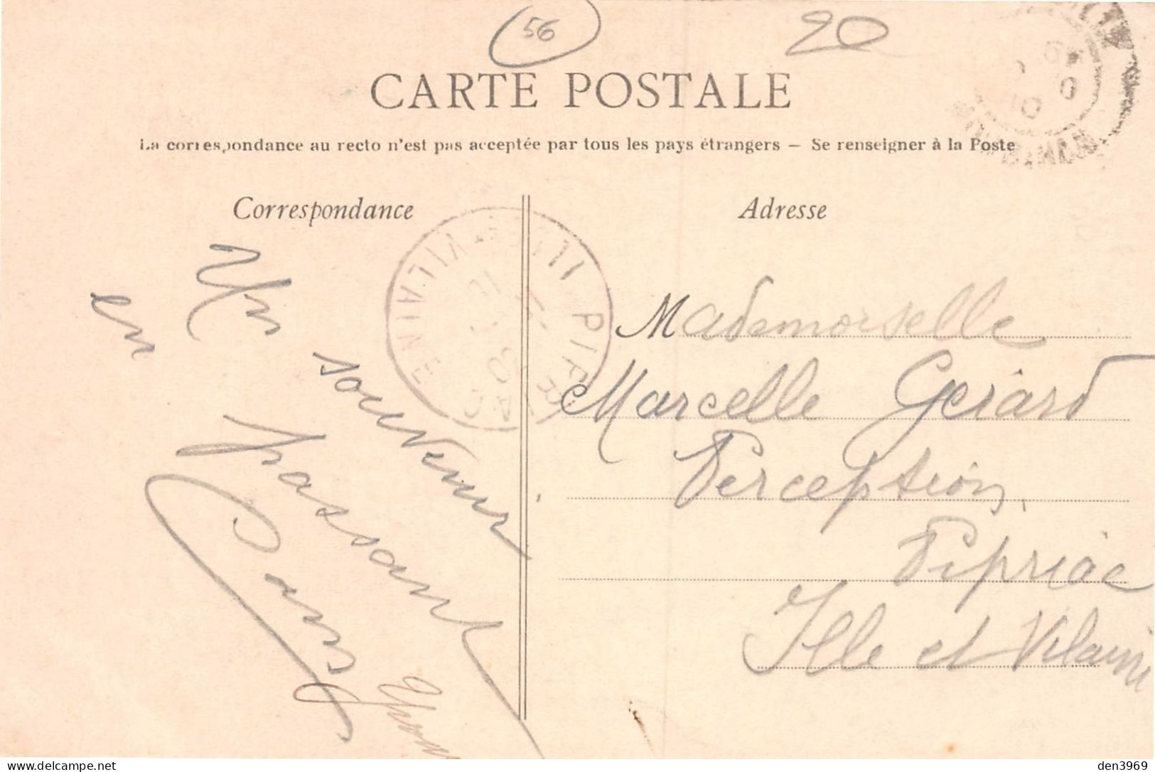 La GACILLY (Morbihan) - Sortie De La Messe - Voyagé 1910 (2 Scans) Mlle Marcelle Gérard, Perception De Pipriac - La Gacilly