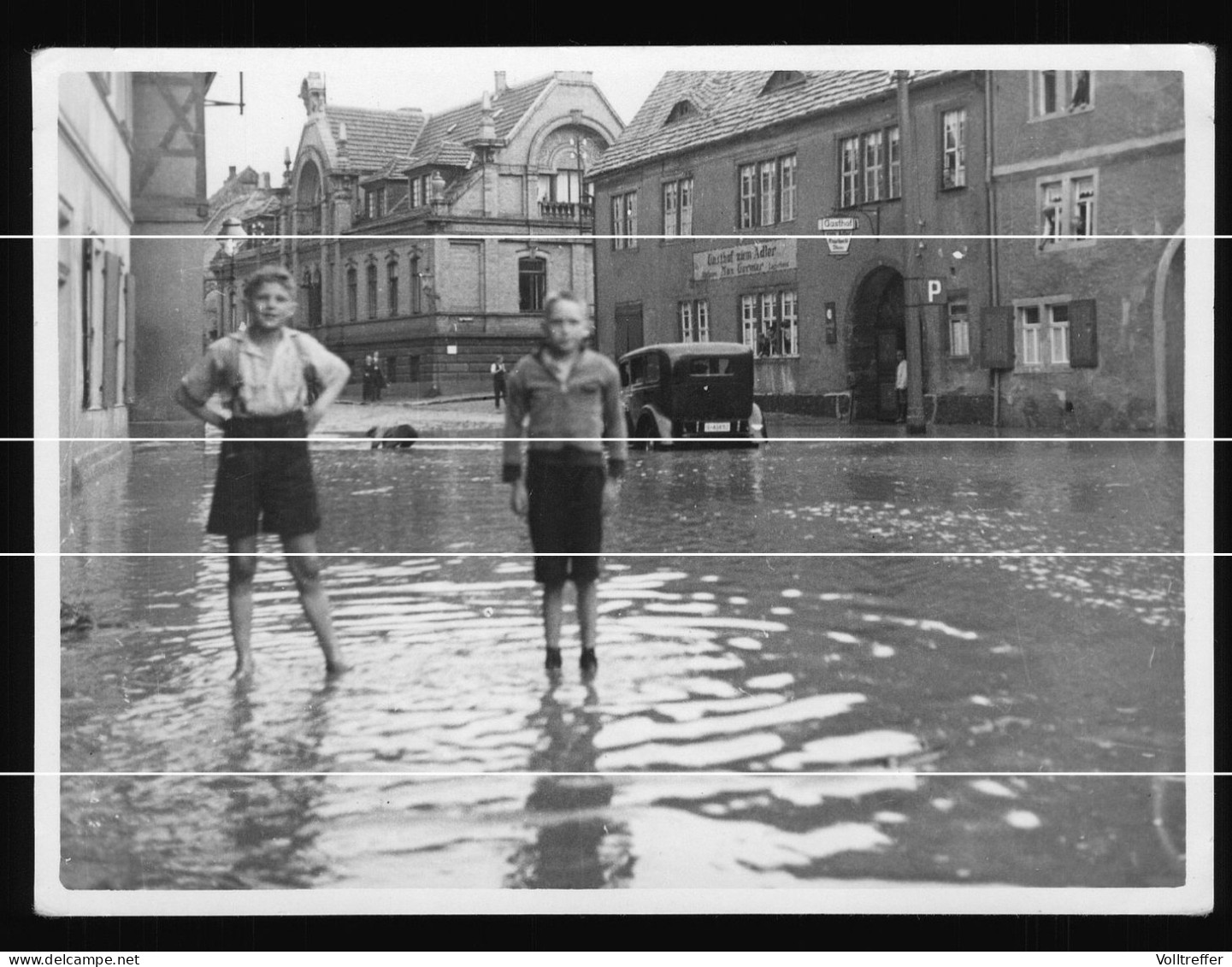 9x orig. XL Foto 1938 Überschwemmung Wolkenbruch Sangerhausen 1938 Gasthof zum Adler Innenstadt Ortspartie