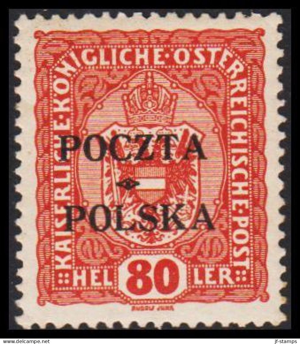 1919. POLSKA. POCZTA POLSKA  / ÖSTERREICH 80 HELLER. Hinged. (Michel 41) - JF536496 - Unused Stamps