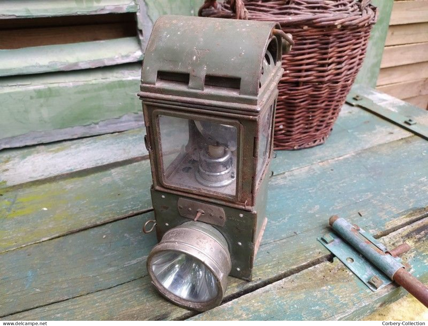 Ancienne Lanterne Lampe à Bougie et Électrique Allemande / Lampe Gare Train Militaire