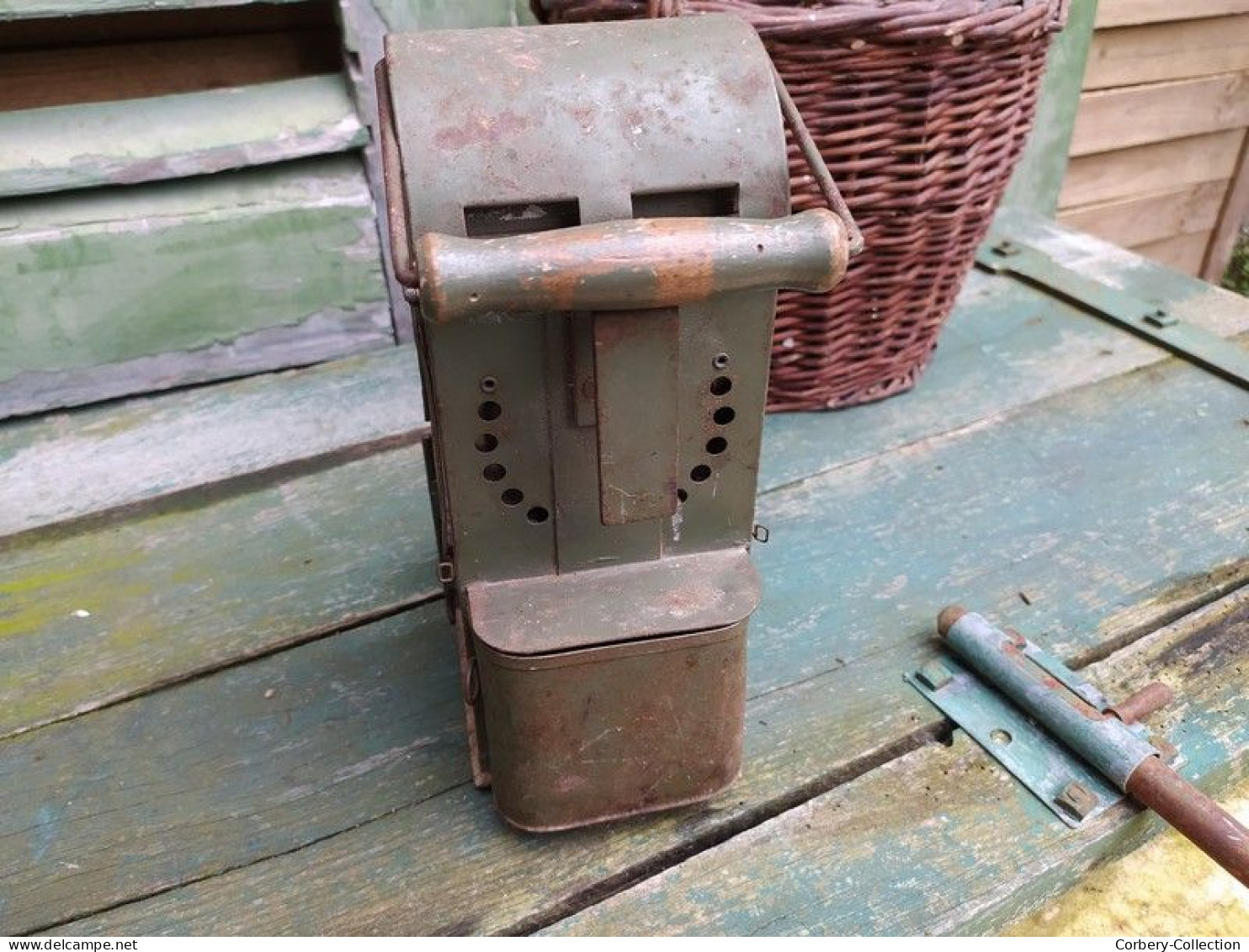 Ancienne Lanterne Lampe à Bougie et Électrique Allemande / Lampe Gare Train Militaire