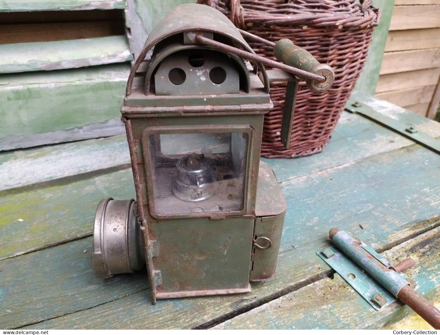 Ancienne Lanterne Lampe à Bougie et Électrique Allemande / Lampe Gare Train Militaire