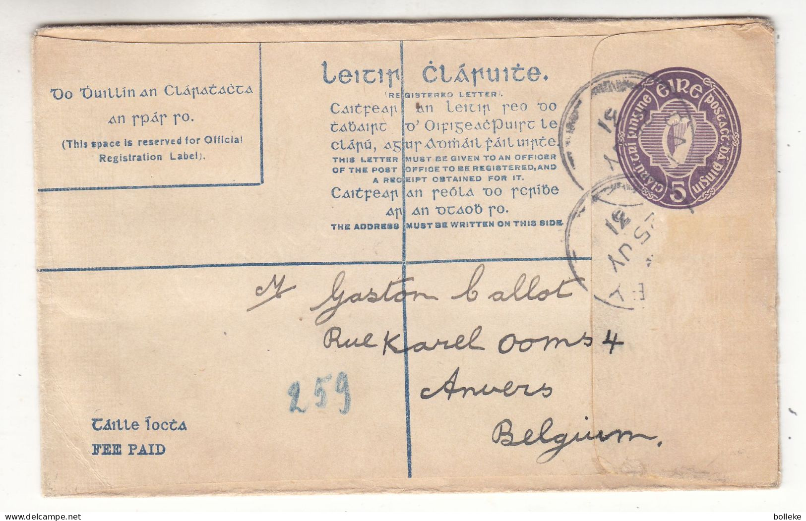 Irlande - Lettre De 1931 - Entier Postal - Expédié Vers Anvers - Mesure 96 X 150 - Valeur 95 €  ! - Briefe U. Dokumente