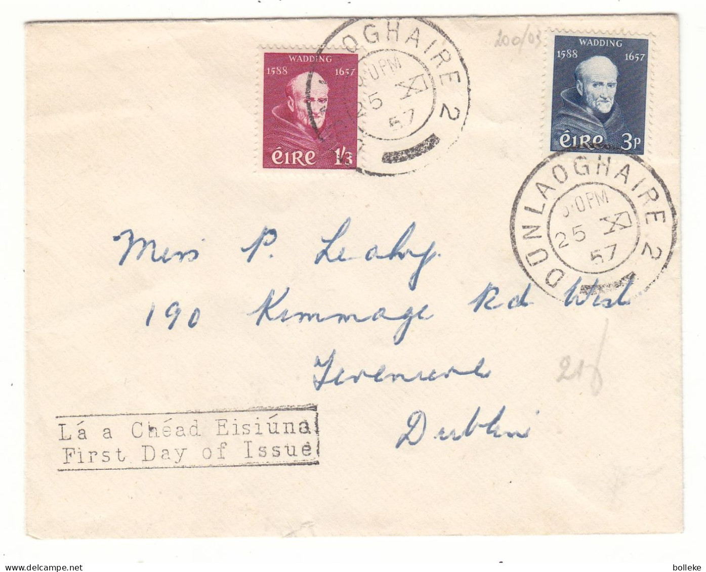 Irlande - Lettre FDC De 1957 - Oblit Dünlaoghaire - Valeur 15 Euros - Moine - - Briefe U. Dokumente