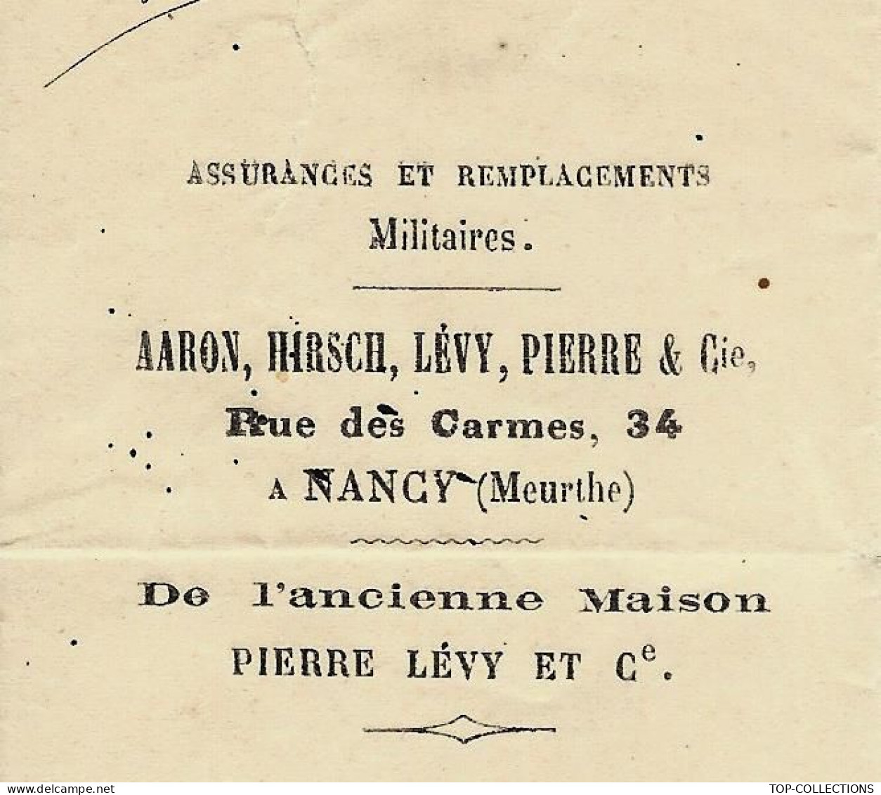 1870 SERVICE MILITAIRE REMPLACEMENT ASSURANCE Aaron Ihrsch Levy Pierre Nancy  > Rey  Chevagnes Thiel Sur Acolin  Allier - 1800 – 1899