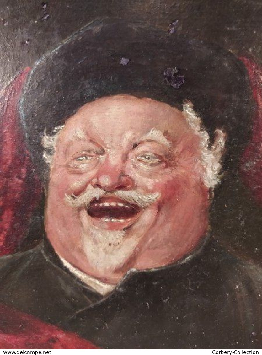 Ancien Tableau Peinture Portrait Homme Riant École Allemande Signée R. Berker - Oils