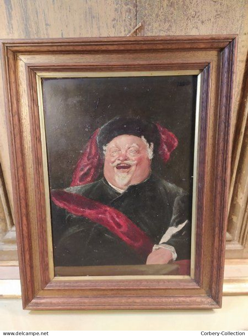 Ancien Tableau Peinture Portrait Homme Riant École Allemande Signée R. Berker