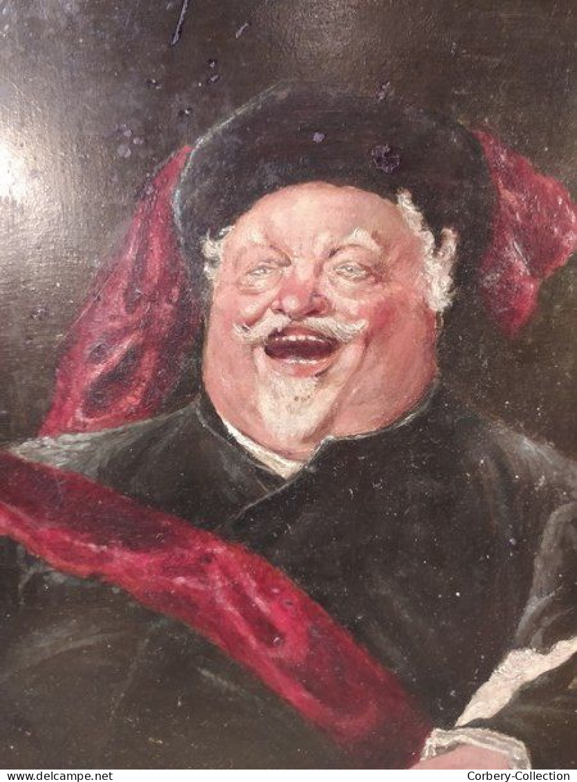 Ancien Tableau Peinture Portrait Homme Riant École Allemande Signée R. Berker