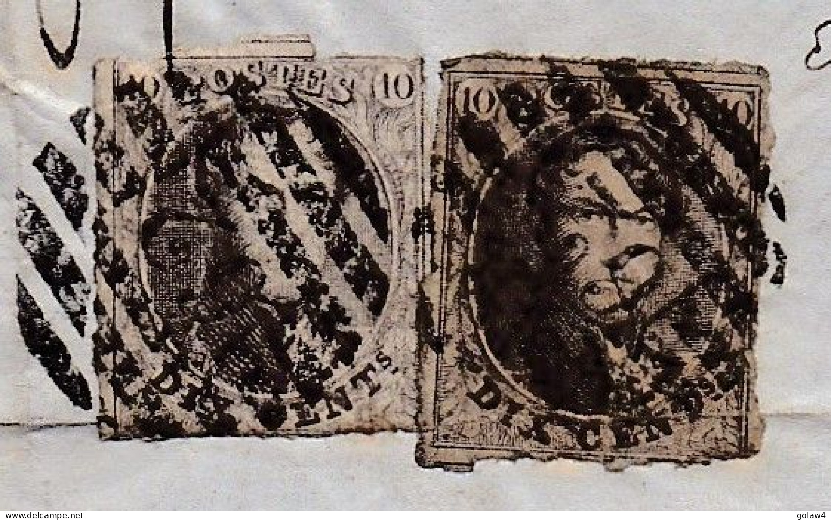 34234# BELGIQUE LEOPOLD MEDAILLON ARRONDI N° 10A X 2 LETTRE Obl P 62 HUY 1863 Pour GOSSELIES - 1849-1865 Medallions (Other)