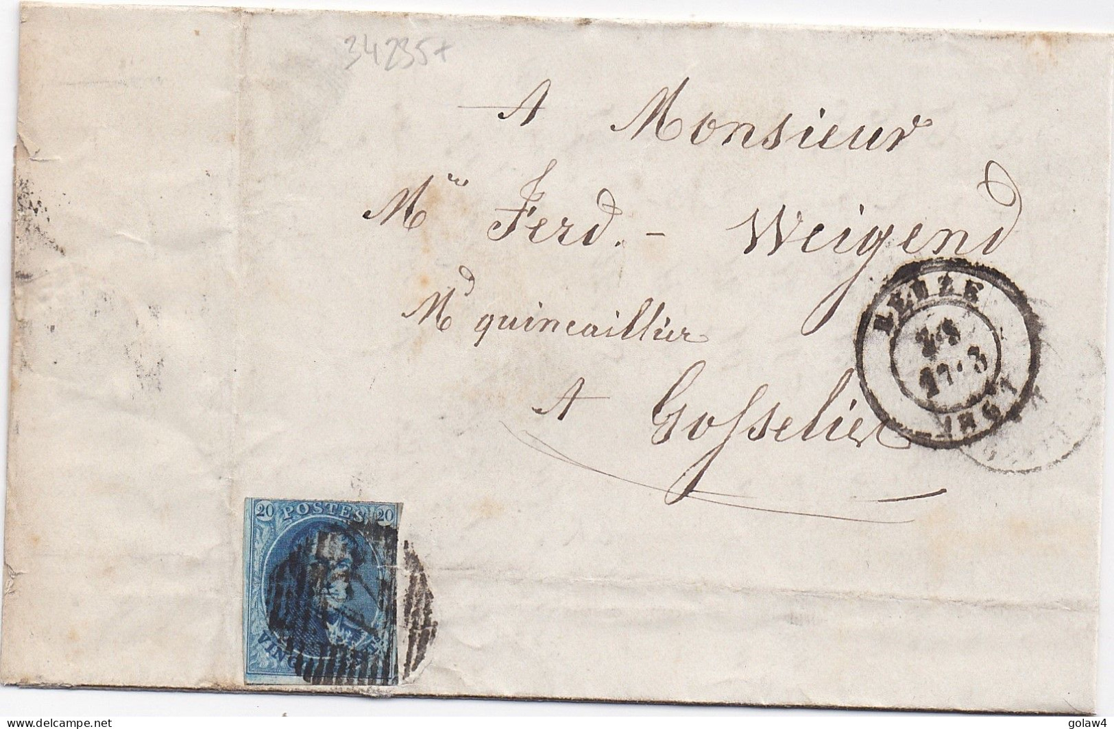 34235# BELGIQUE LEOPOLD MEDAILLON ARRONDI N° 11A LETTRE Obl P 72 LEUZE 1861 Pour GOSSELIES - 1849-1865 Medaillen (Sonstige)