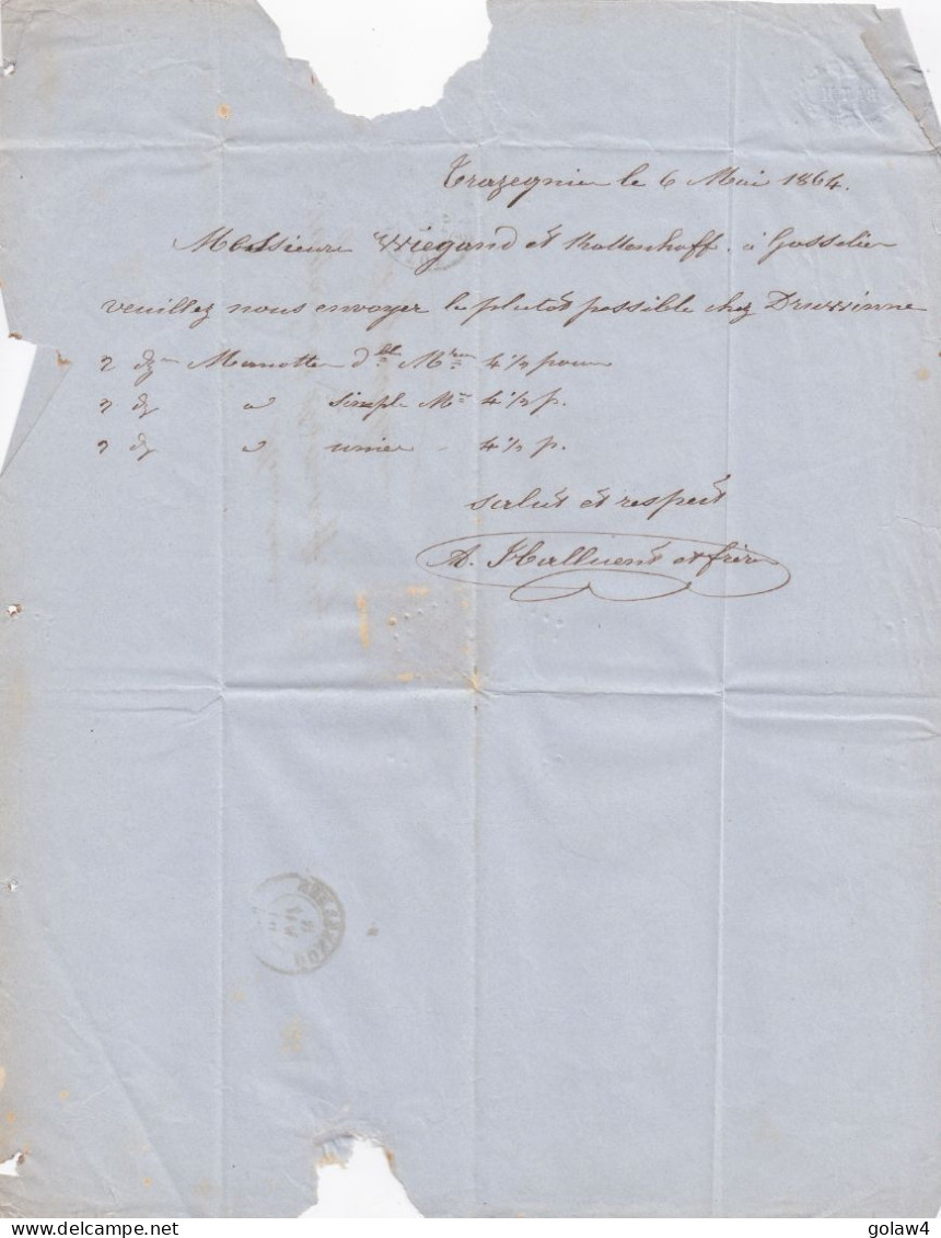 34243# BELGIQUE LEOPOLD MEDAILLON DENTELE N° 13 A VERIFIER LETTRE De TRAZENIES Obl L 154 GOUY LEZ PIETON 1864 GOSSELIES - 1849-1865 Medallones (Otros)