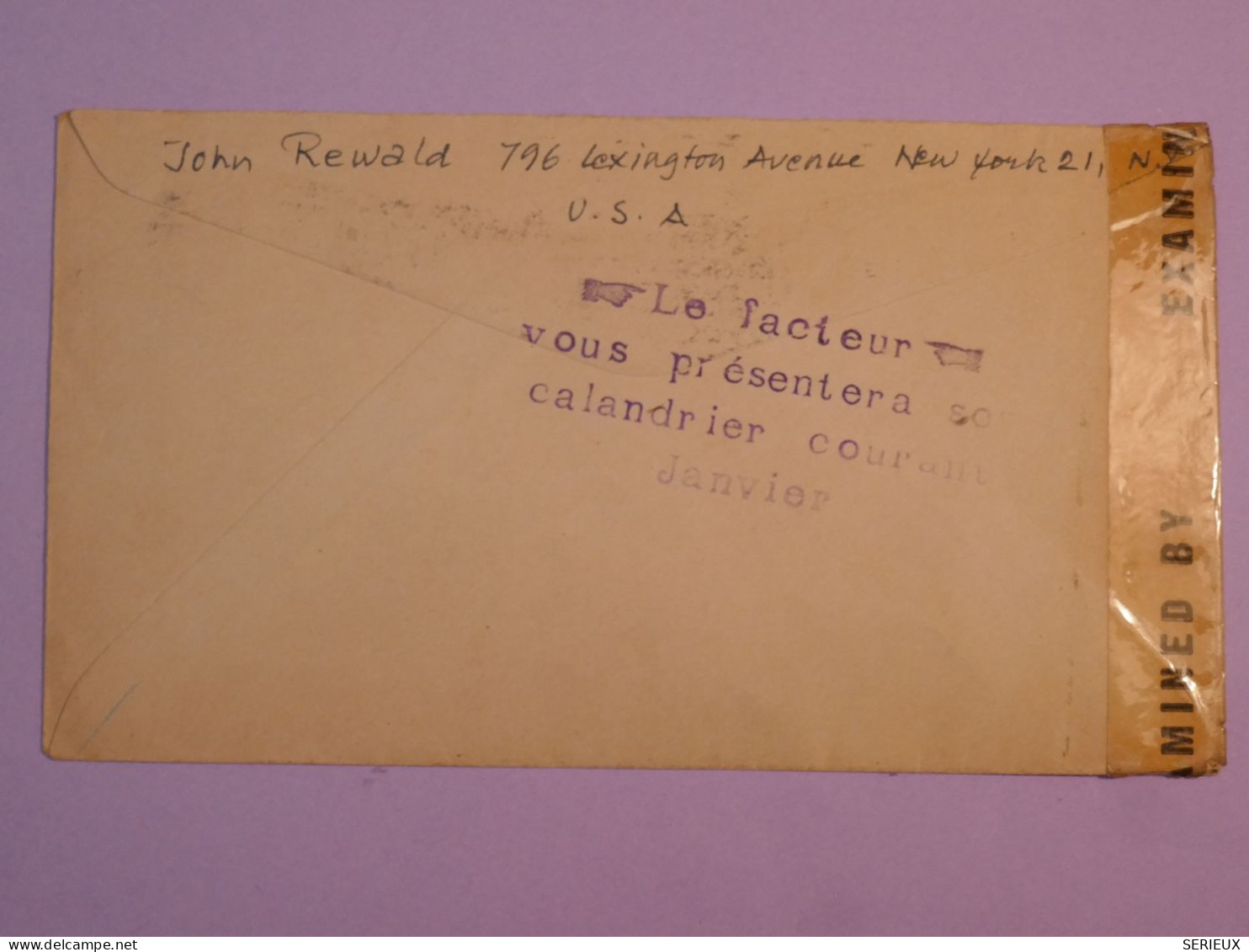 DC3 ETATS UNIS    BELLE LETTRE  CENSUREE +RARE PUB FACTEUR 1944  NEW YORK POUR  PARIS REDISTRIBUEE ANDELYS FRANCE +++ - Covers & Documents