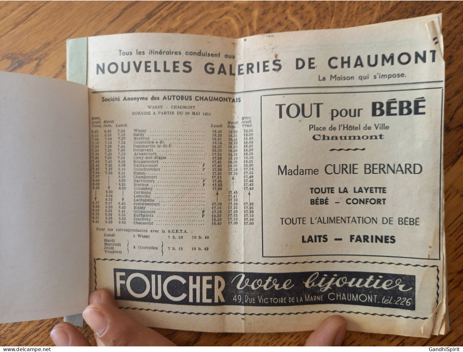 1951 Horaires Autobus Ligne Chaumont Saint Dizier Montier En Der Wassy Joinville Langres Brienne Le Chateau Bar Sur Aube - Europa