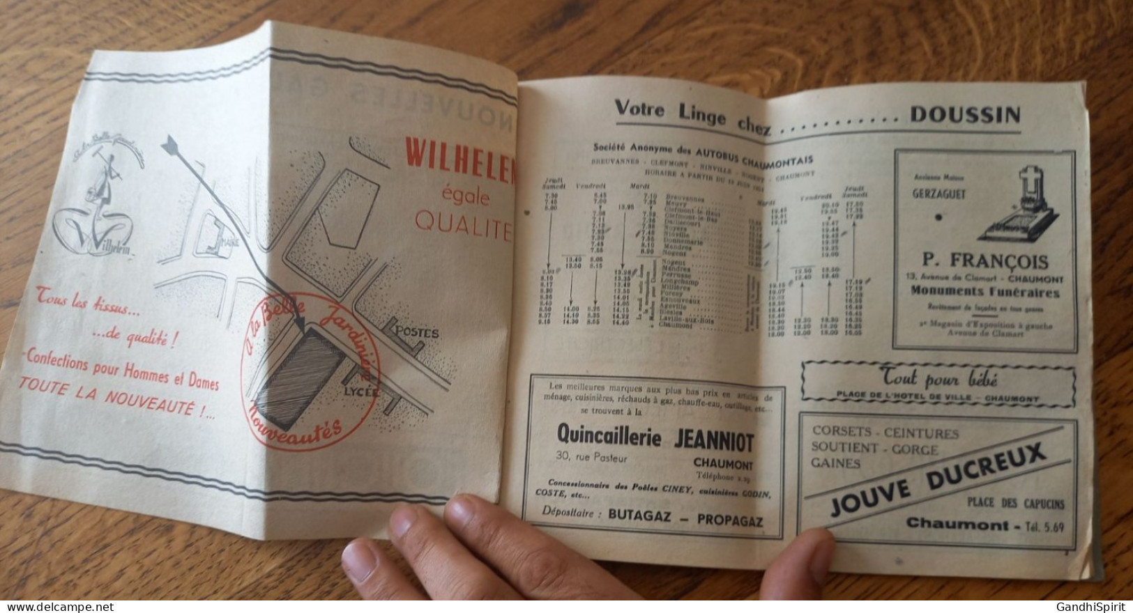 1951 Horaires Autobus Ligne Chaumont Saint Dizier Montier En Der Wassy Joinville Langres Brienne Le Chateau Bar Sur Aube - Europa