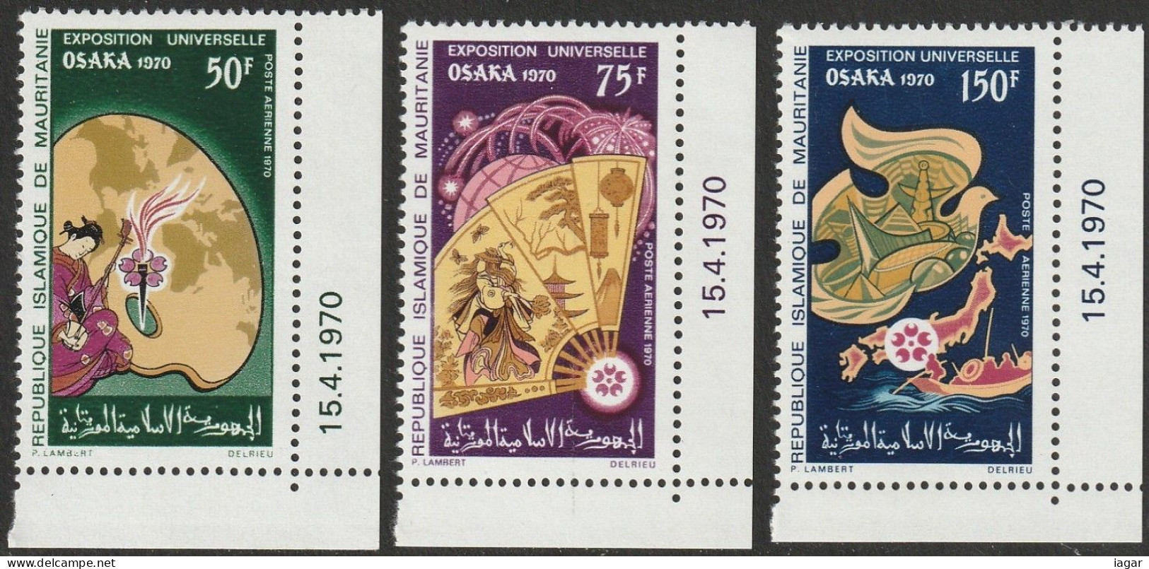 THEMATIC  OSAKA UNIVERSAL EXPO:  JAPANESE COLOURS AND TRADITIONS  -  CORNER STAMPS WITH DATE  -  MAURITANIE - 1970 – Osaka (Japan)