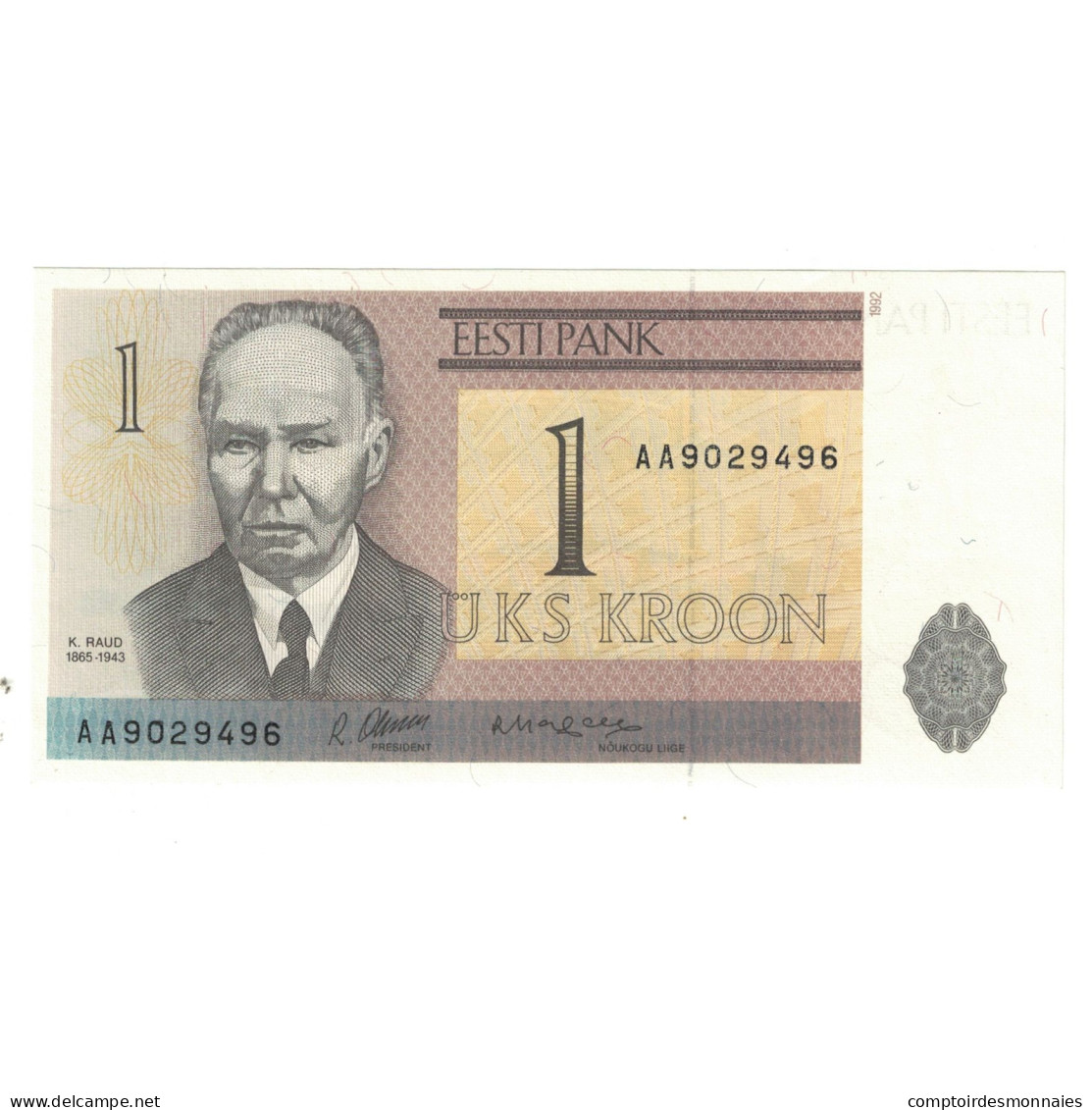 Billet, Estonie, 1 Kroon, 1992, KM:69a, NEUF - Estland