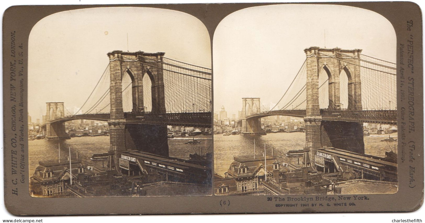 LATE 1800 PHOTO STEREOSCOPIQUE * BROOKLYN BRIDGE - PHOTO H.C WHITE CHICAGO - Stereoscopic