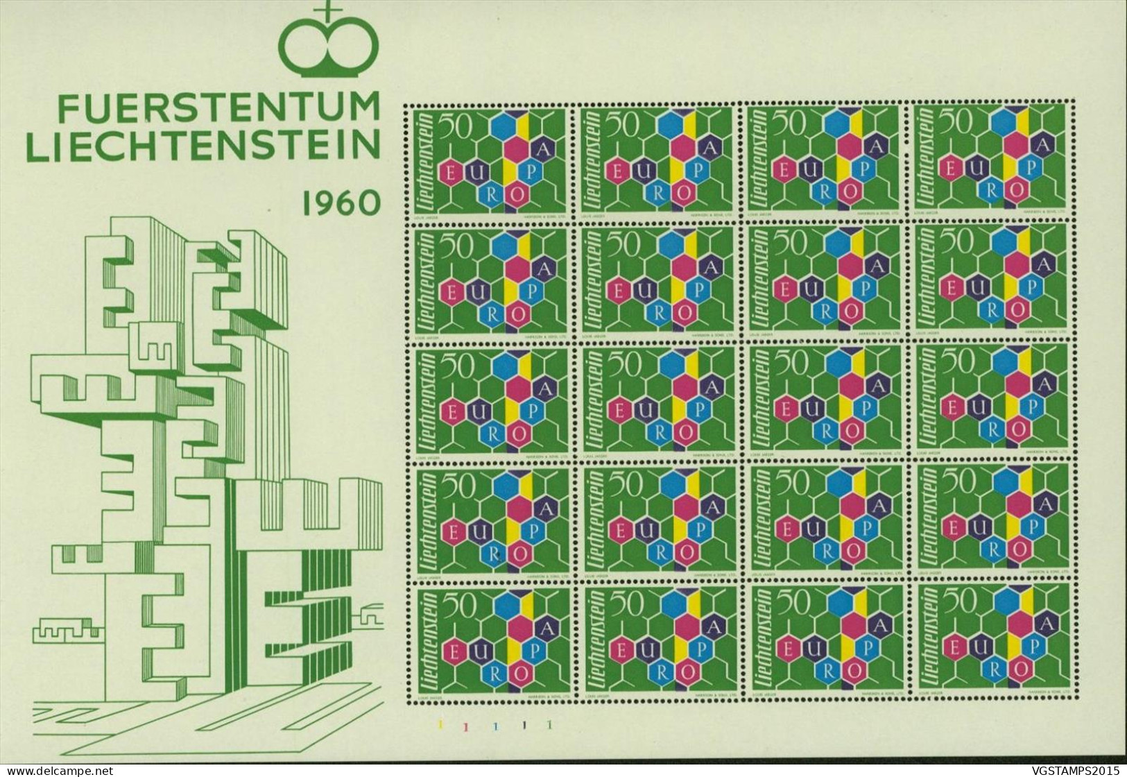 Liechtenstein 1960- Timbres Neufs. Yvert Nr.. 355. Petit Feuillet De 20. "EUROPA 60"....(EB) AR-01002 - Variétés