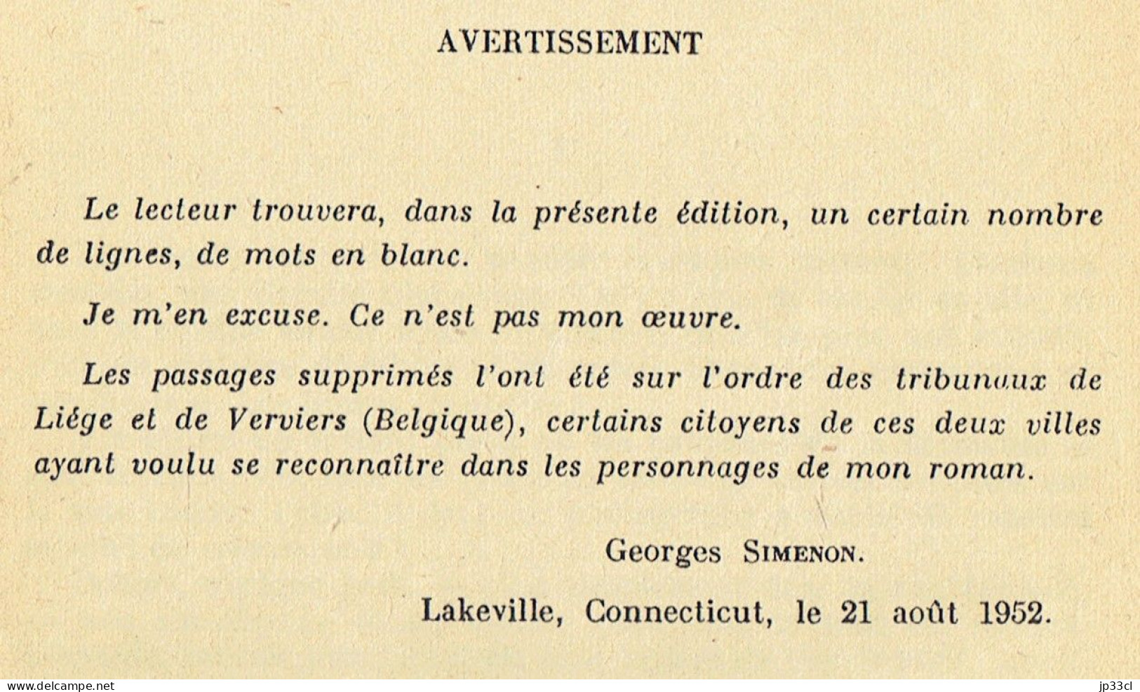 Édition Censurée De Pedigree Par Georges Simenon (Vol. 1, Presses De La Cité, 508 Pages, 1952) - Simenon