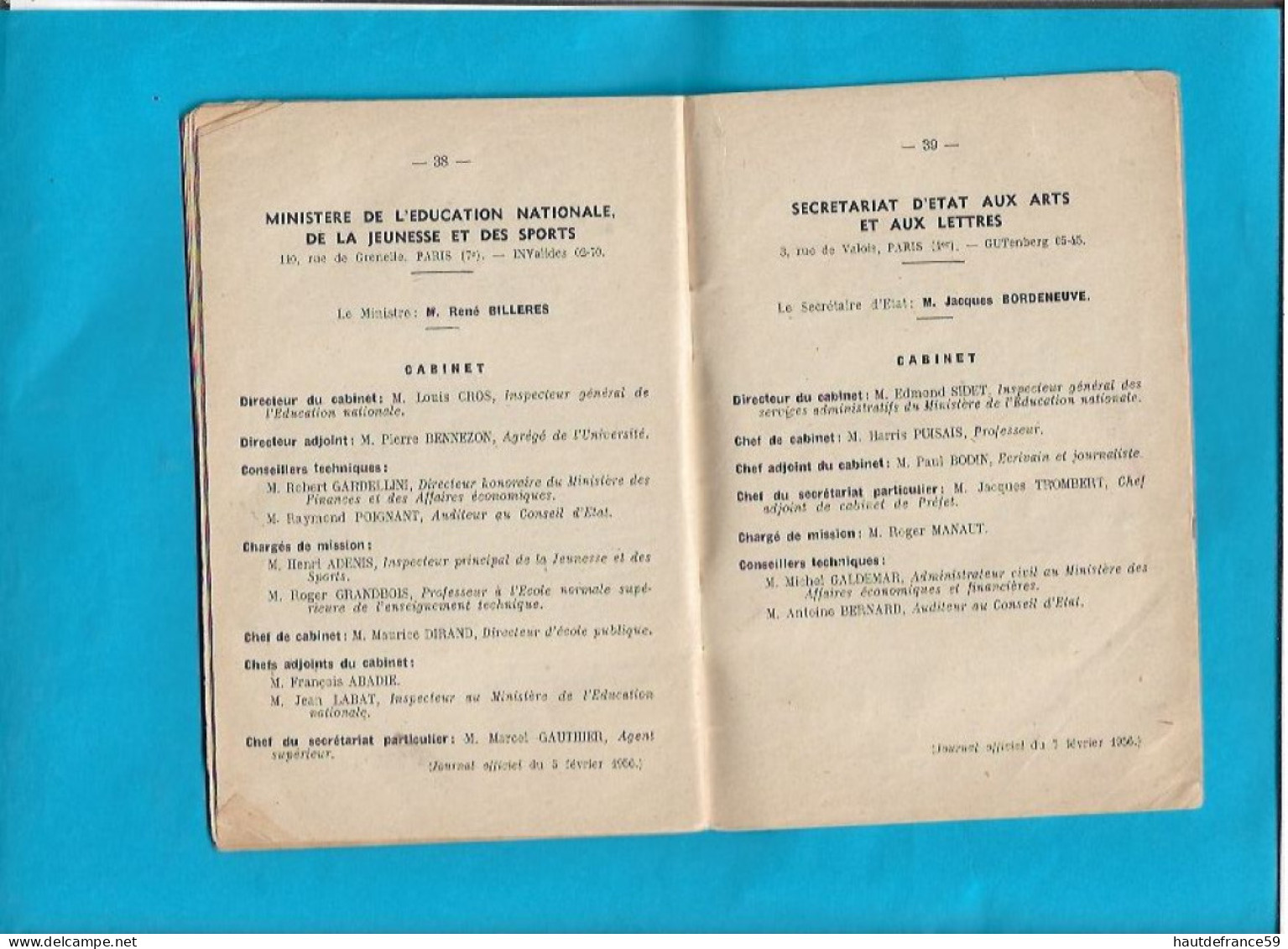 RARE Secretariat Général Du Gouvernement 1956 Ministère GUY MOLLET Composition Avec Cabinets Ministériel 47 Pages - Uniformes