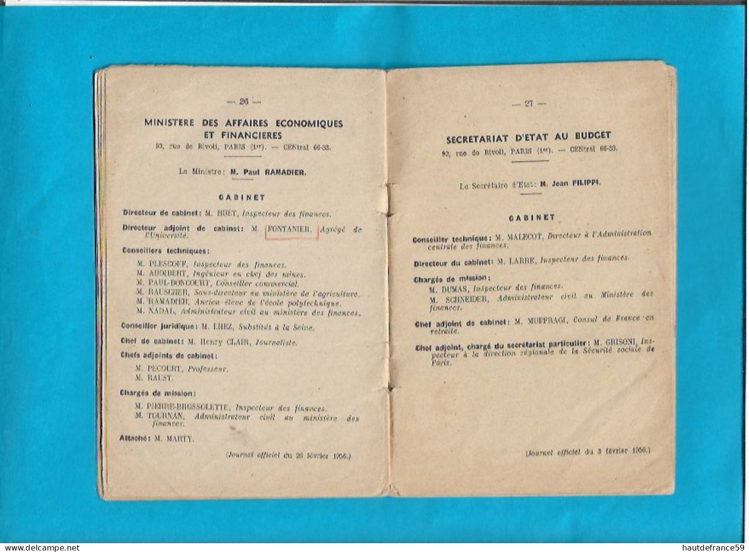 RARE Secretariat Général Du Gouvernement 1956 Ministère GUY MOLLET Composition Avec Cabinets Ministériel 47 Pages - Uniforms