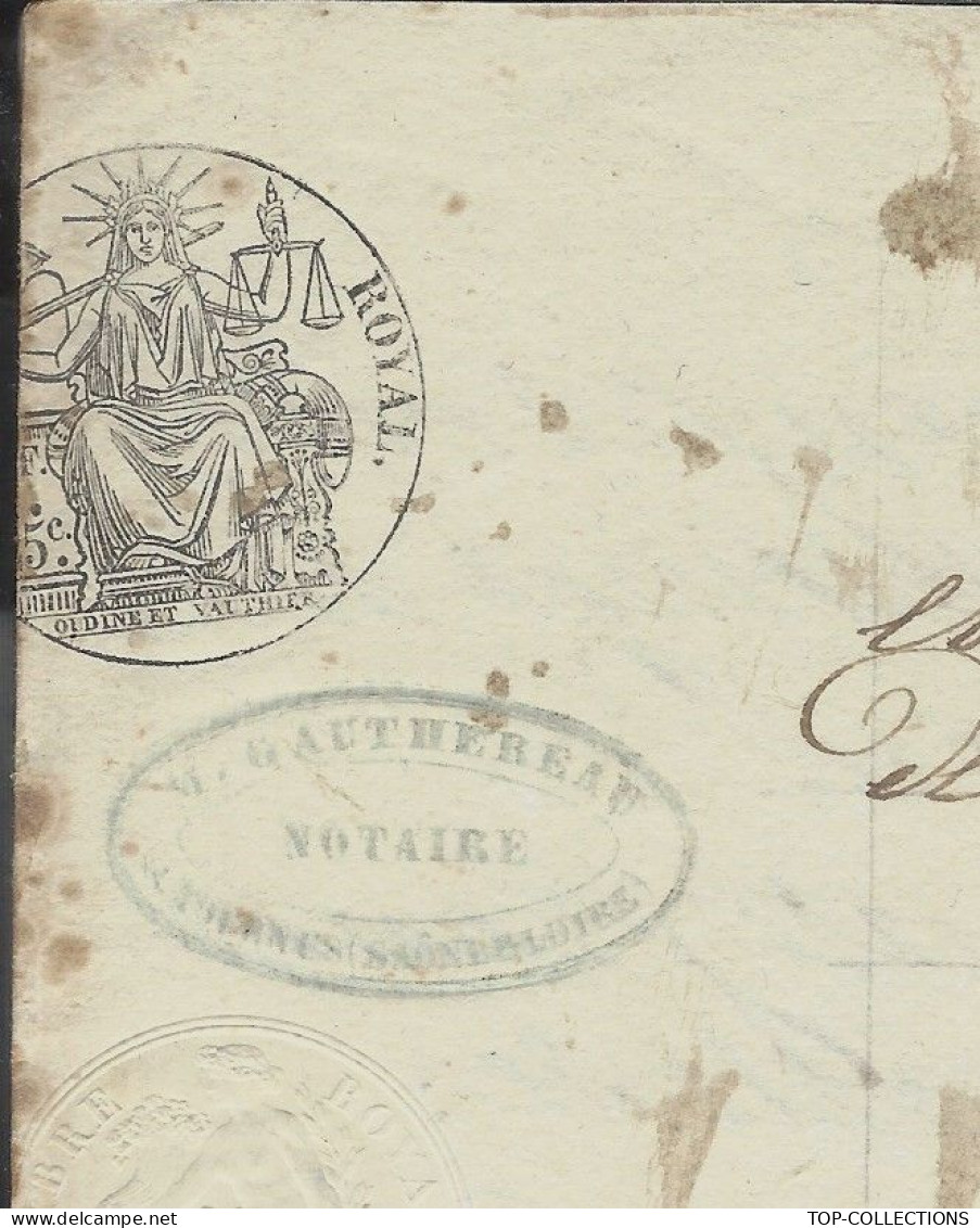 1848 ACTE NOTARIE SUR 4 PAGES AVEC CACHET NOTAIRE TIMBRE FISCAL ET SIGN. MACONNIQUE Tournus Saone Et Loire Gauthereau - 1800 – 1899