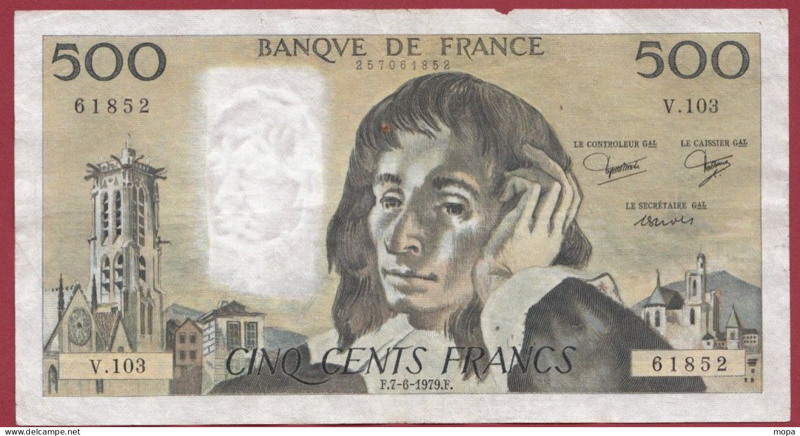 500 Francs "Pascal"- Du 07/06/1979.F--ALPH .V .103-----dans L 'état-- (940) - 500 F 1968-1993 ''Pascal''