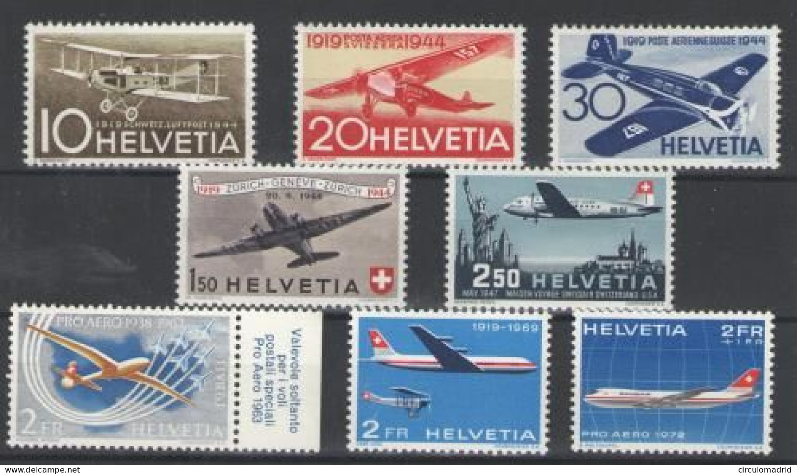Suiza (aéreo) Nº 36/39, 41 Y 45/47. Años 1944/72 - Nuovi