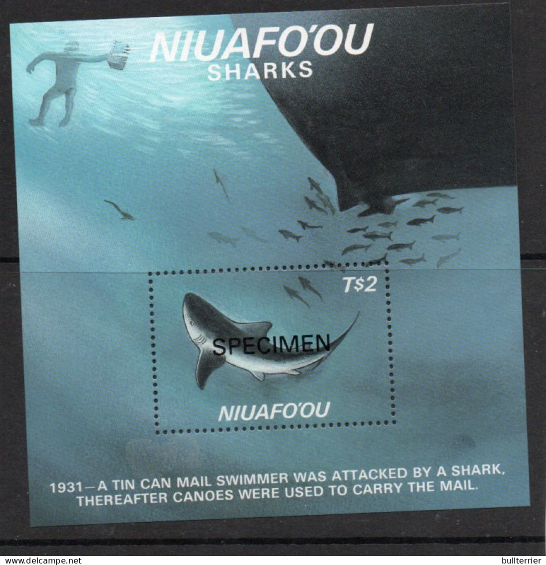 NIUAFOOU - 1987 - SHARKS SOUVENIR SHEET   " SPECIMENS"  MINT NEVER HINGED  - Autres - Océanie