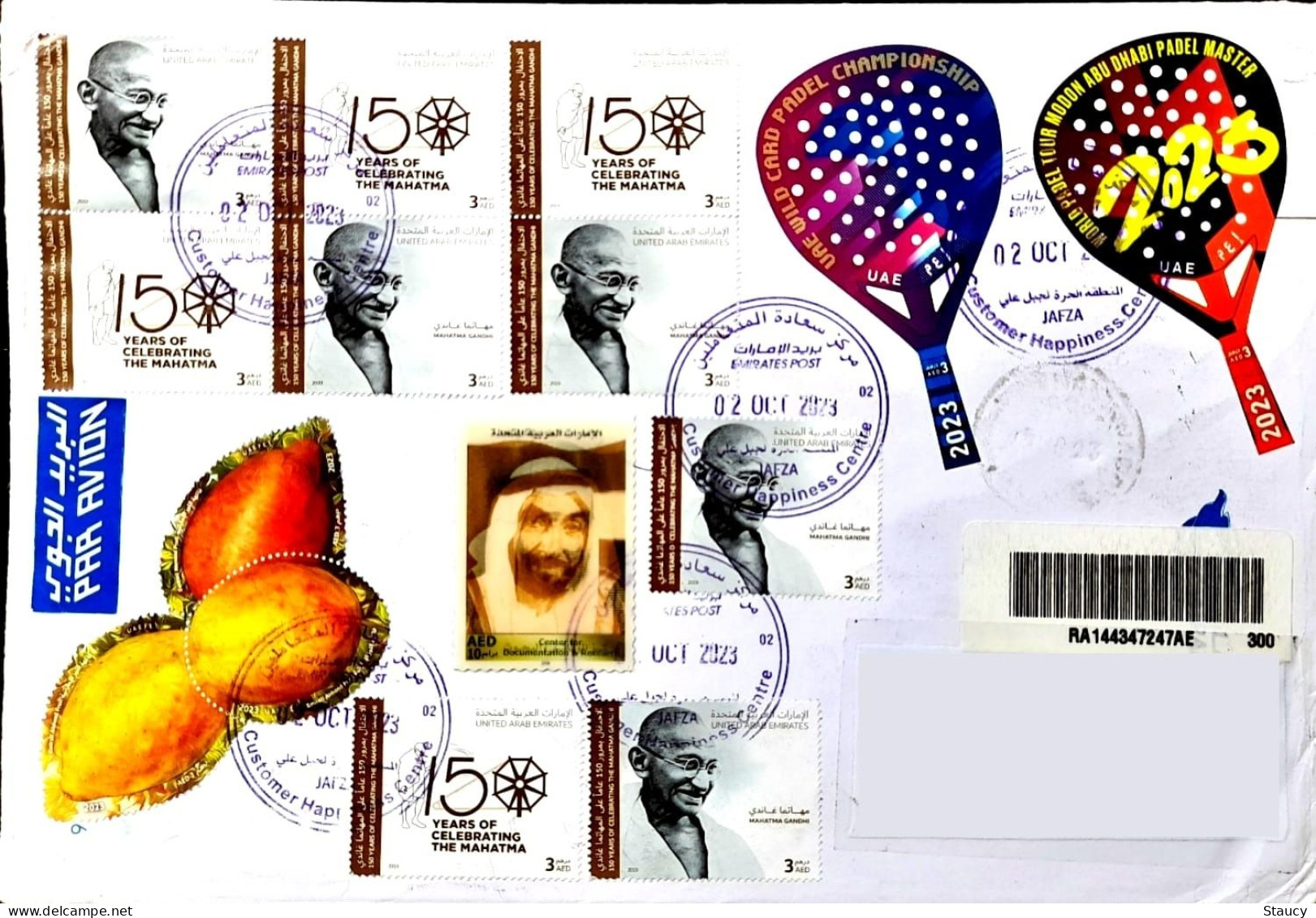 UAE DUBAI COVER On 150th Birth Of Mahatma Gandhi 9v+ 3d + ODD Unusual STAMPS Franked REGISTERED Cover Travelled To India - Oddities On Stamps