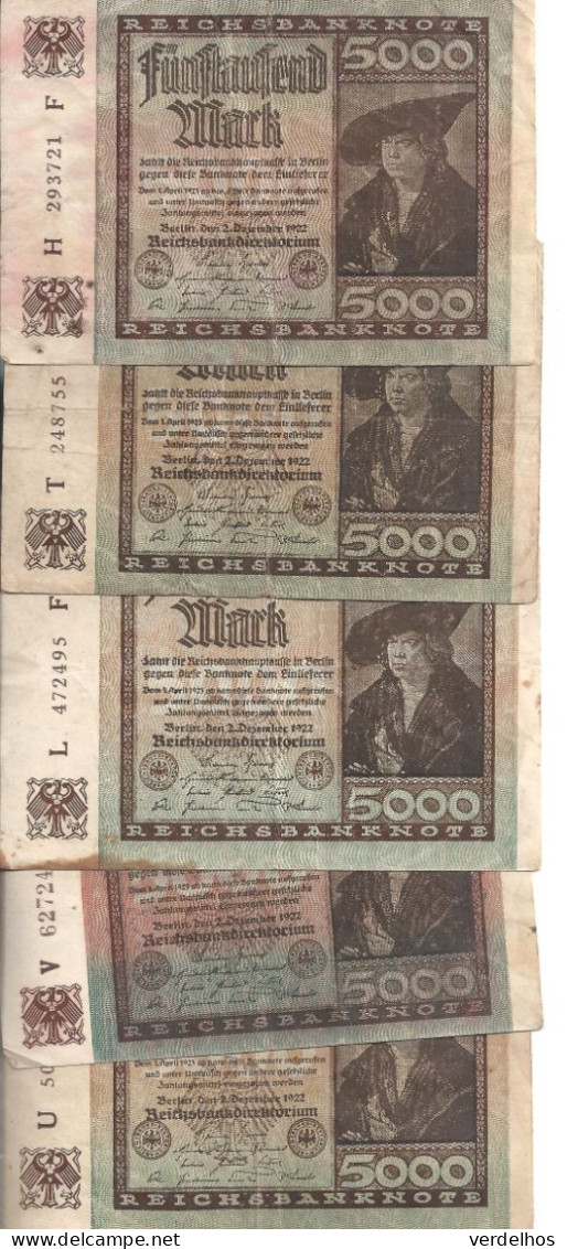 ALLEMAGNE 5000 MARK 1922 VF P 81 ( 5 Billets ) - 5.000 Mark