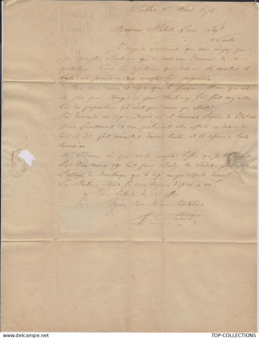 1874 Les Sables D’Olonne => Nantes Alaberte Frères Armateurs Négociants NAVIGATION CABOTAGE RECHERCHE DE NAVIRE TARIFS - 1800 – 1899