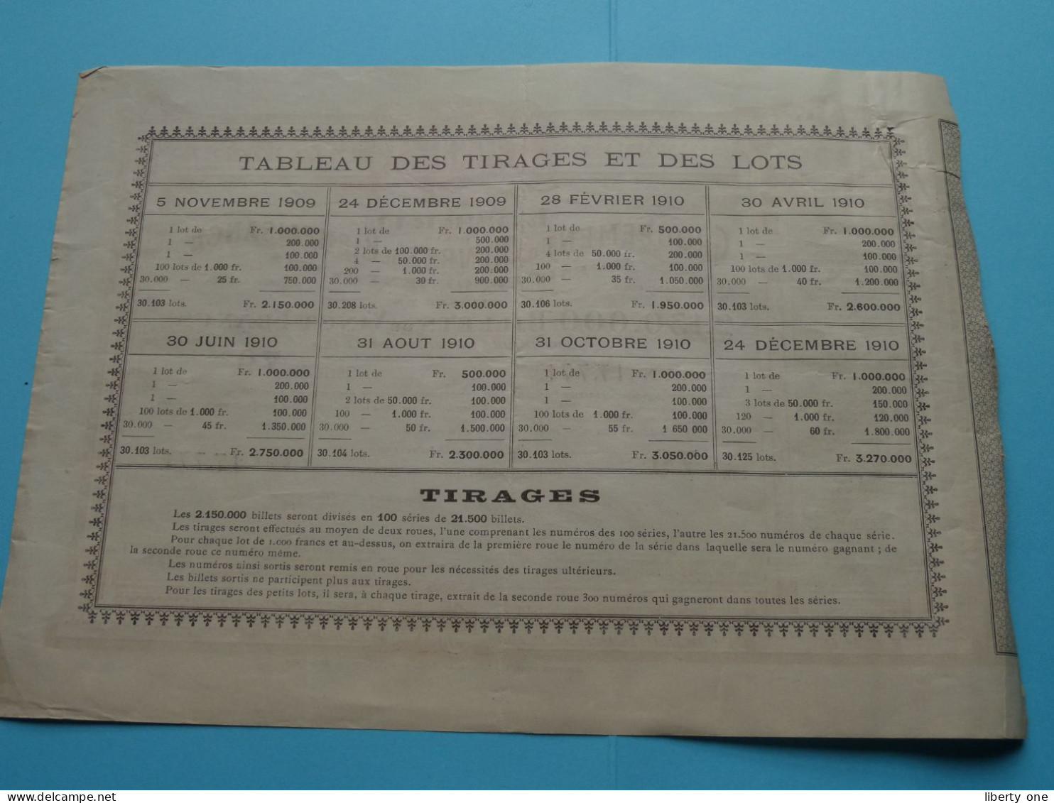 LOTERIE Au Profit Des Ass. De La Presse PARISIENNE Et De La Presse Départementale ( Voir / Zie Scans ) Série 79 - 1909 ! - Billets De Loterie