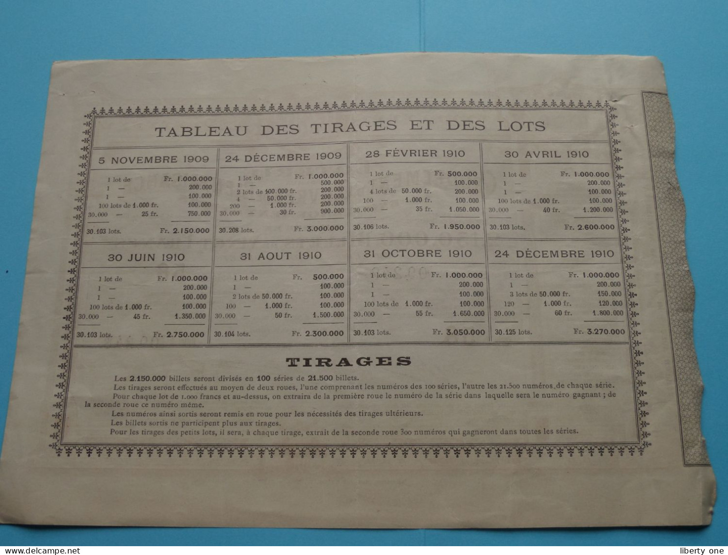 LOTERIE Au Profit Des Ass. De La Presse PARISIENNE Et De La Presse Départementale ( Voir / Zie Scans ) Série 58 - 1909 ! - Billets De Loterie