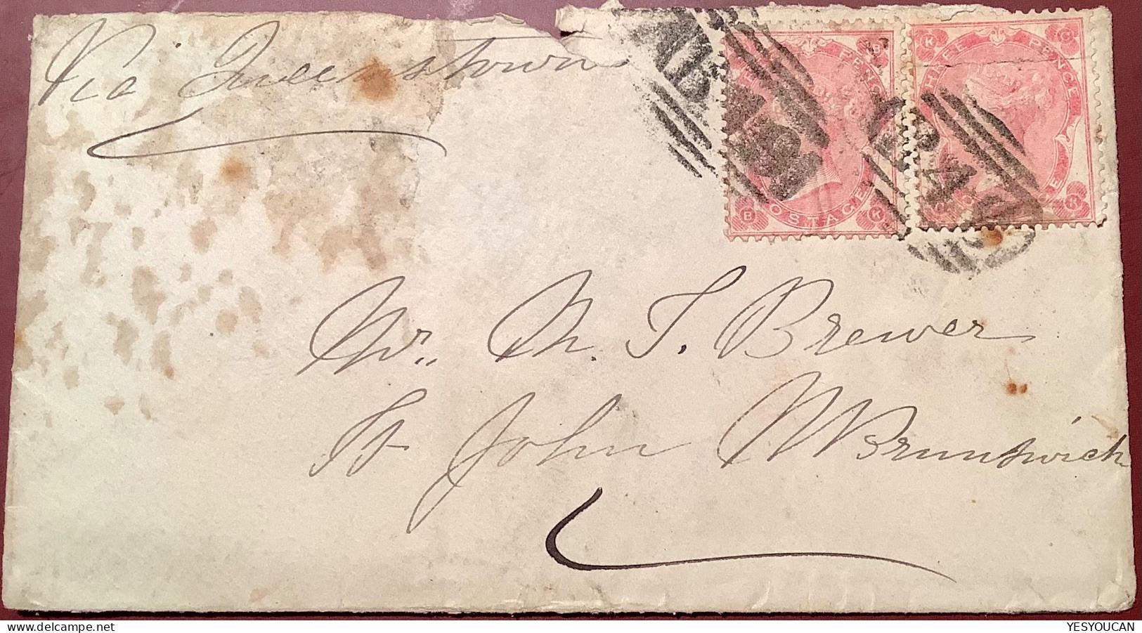 ALMWCH 1863 (Wales, Isle Of Anglesey) RARE B49 Numeral Transatlantic Mail Cover>St John New Brunswick Canada (GB QV 3d - Lettres & Documents