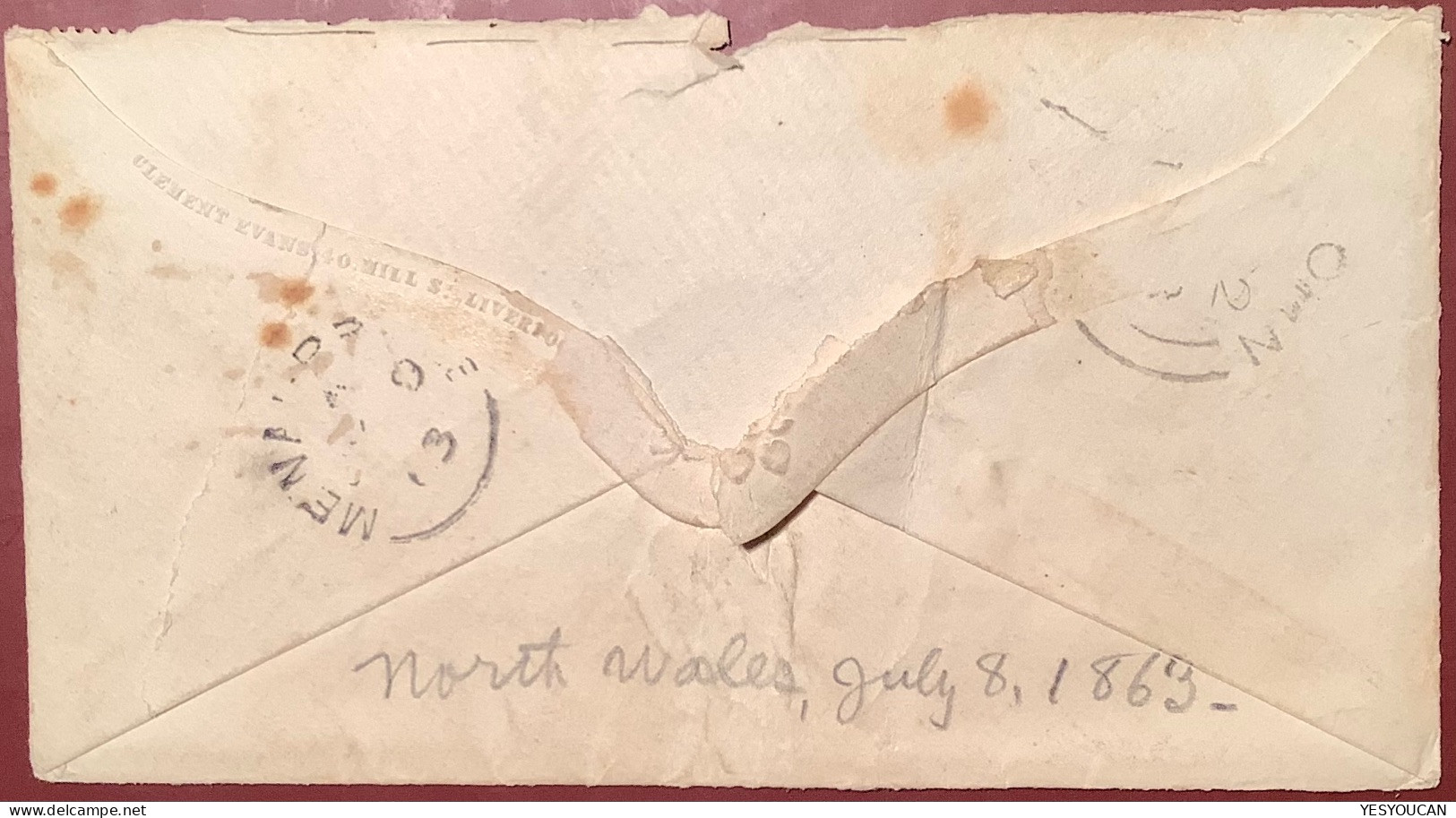 ALMWCH 1863 (Wales, Isle Of Anglesey) RARE B49 Numeral Transatlantic Mail Cover>St John New Brunswick Canada (GB QV 3d - Brieven En Documenten