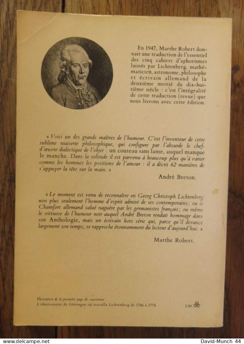 Aphorismes De Georg Christoph Lichtenberg. L'arbre Double, Les Presses D'Aujourd'hui. 1980 - Autores Franceses