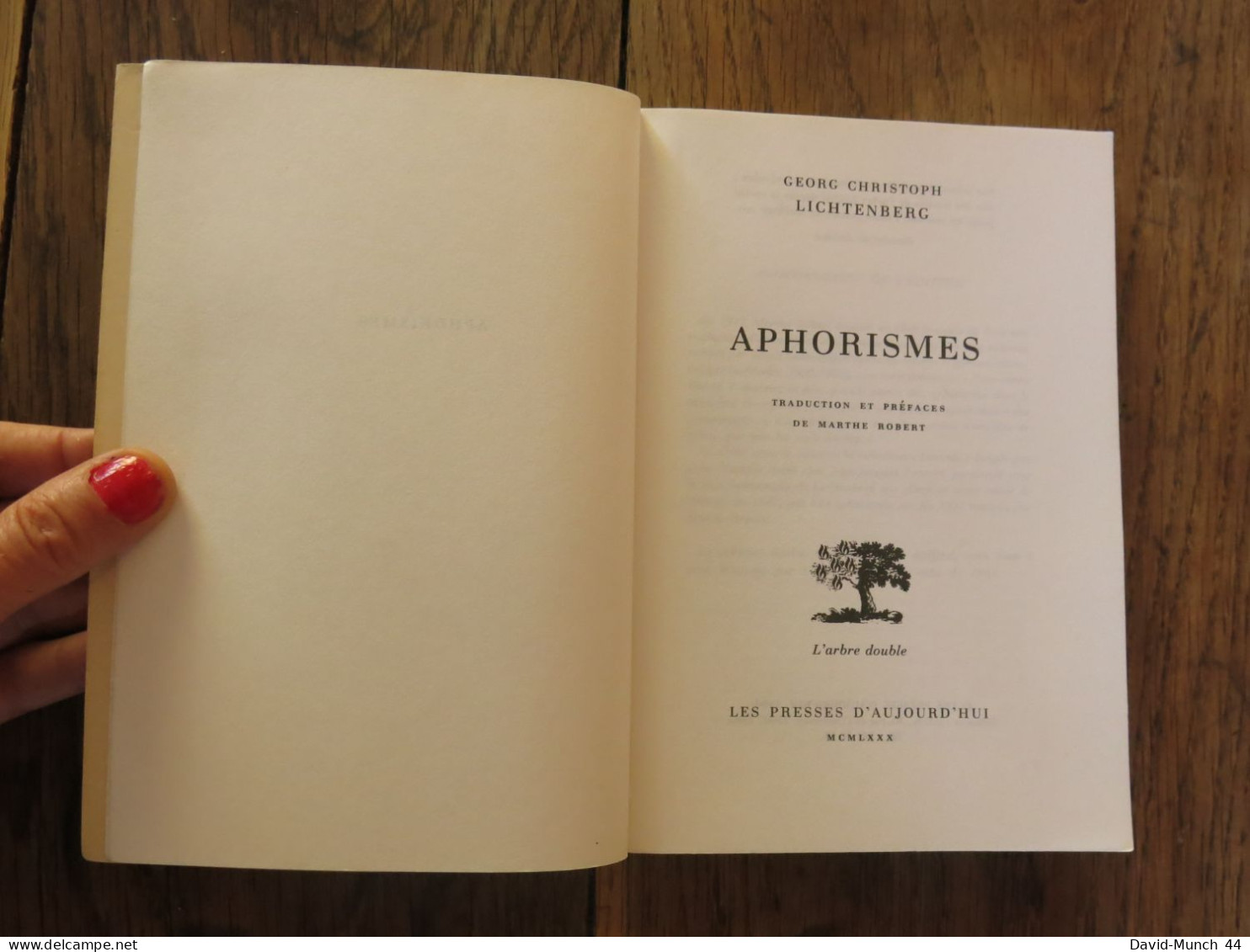 Aphorismes De Georg Christoph Lichtenberg. L'arbre Double, Les Presses D'Aujourd'hui. 1980 - Franse Schrijvers