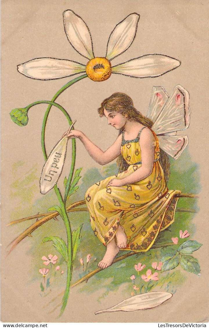 Fantaisie - Fée Effeuillant Une Marguerite - Je T'aime Un Peu - Carte Postale Ancienne - - Contes, Fables & Légendes