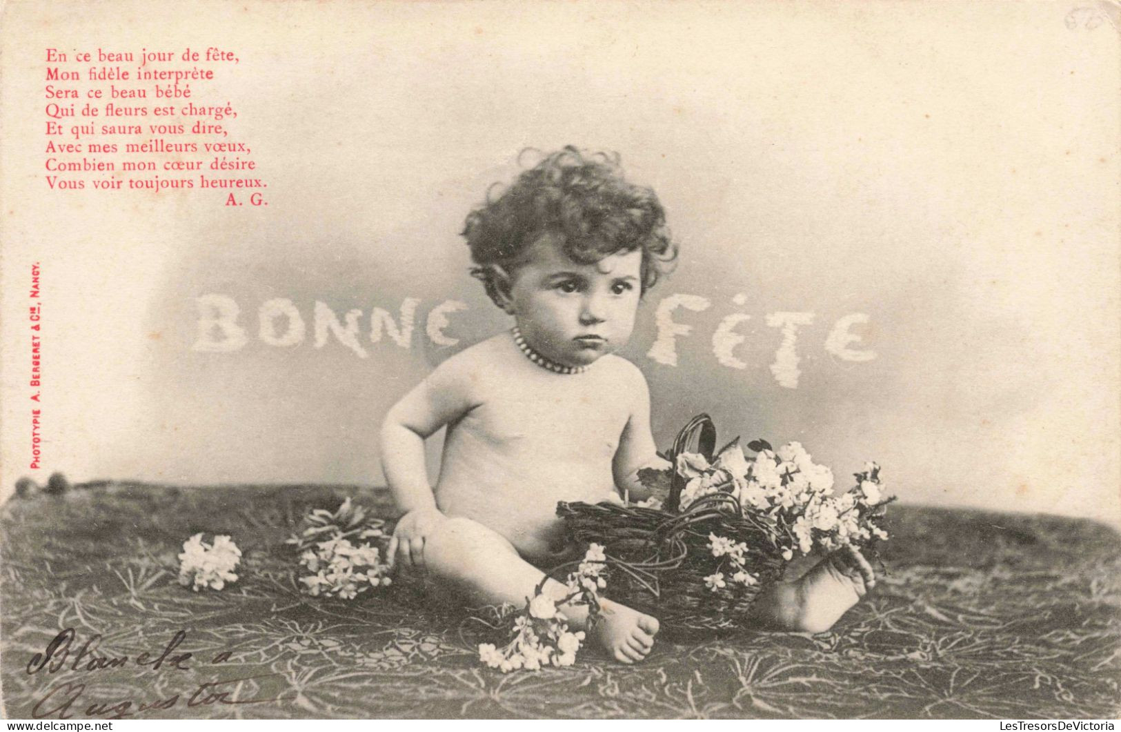 ENFANTS - Bonne Fête -  Un Bébé Assis Par Terre - Carte Postale Ancienne - Portraits